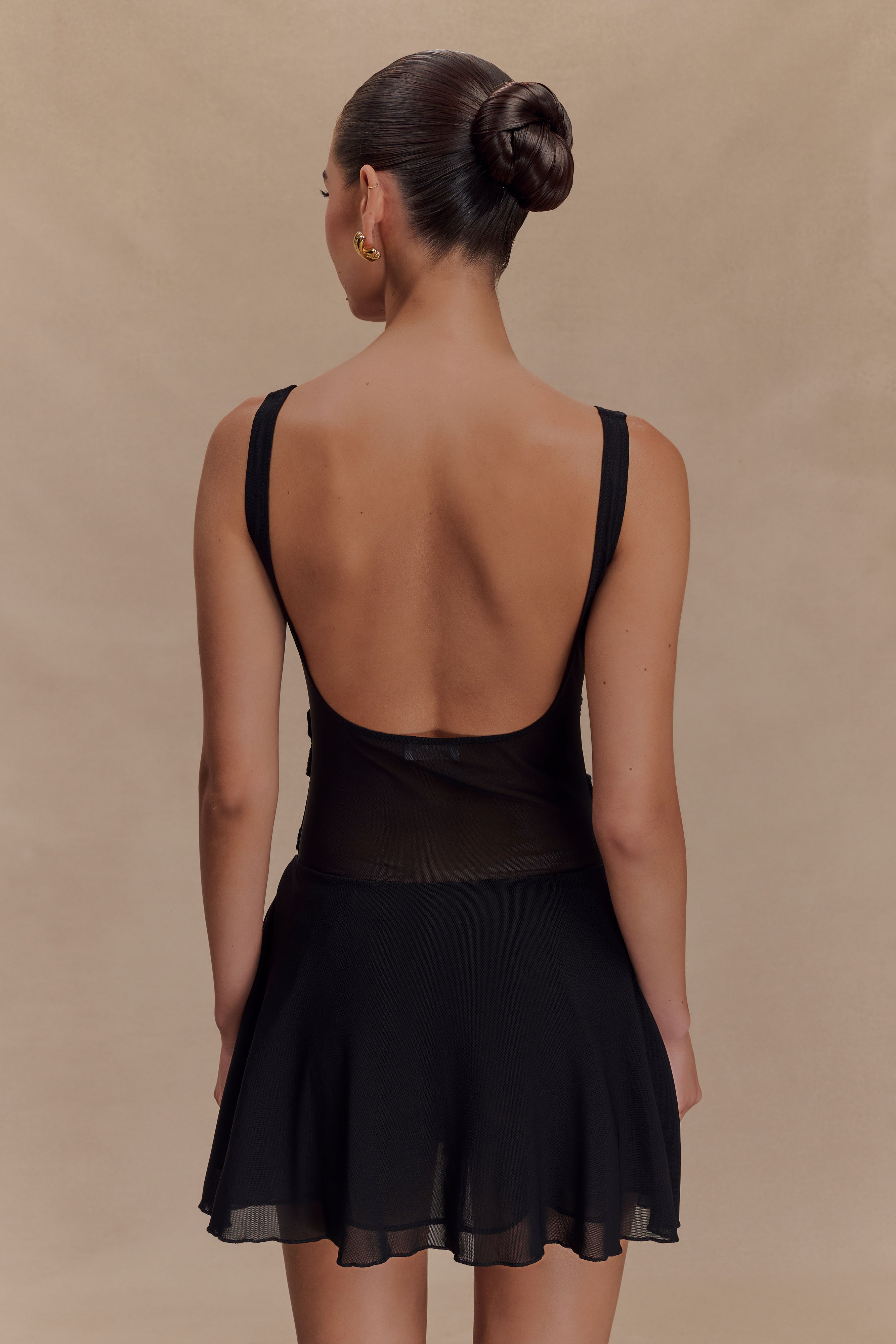 Melanie Mesh Mini Dress With Flowers - Black、mySite、solidvoid