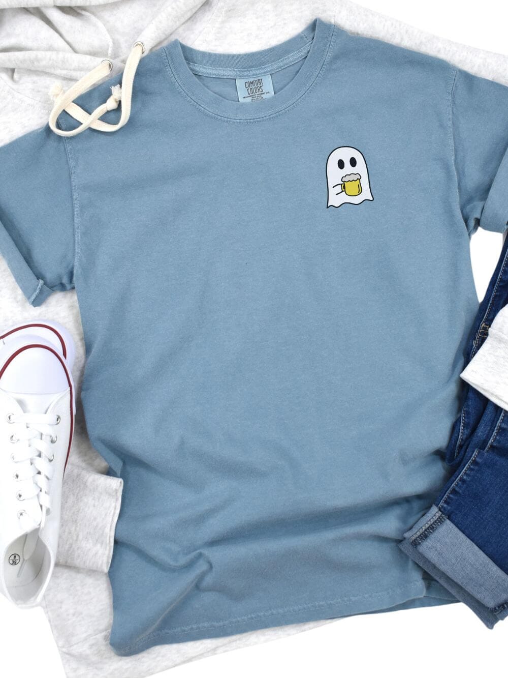 Beer Ghost Comfort Colors Embroidered Unisex T-Shirt、mySite、camillekostekn