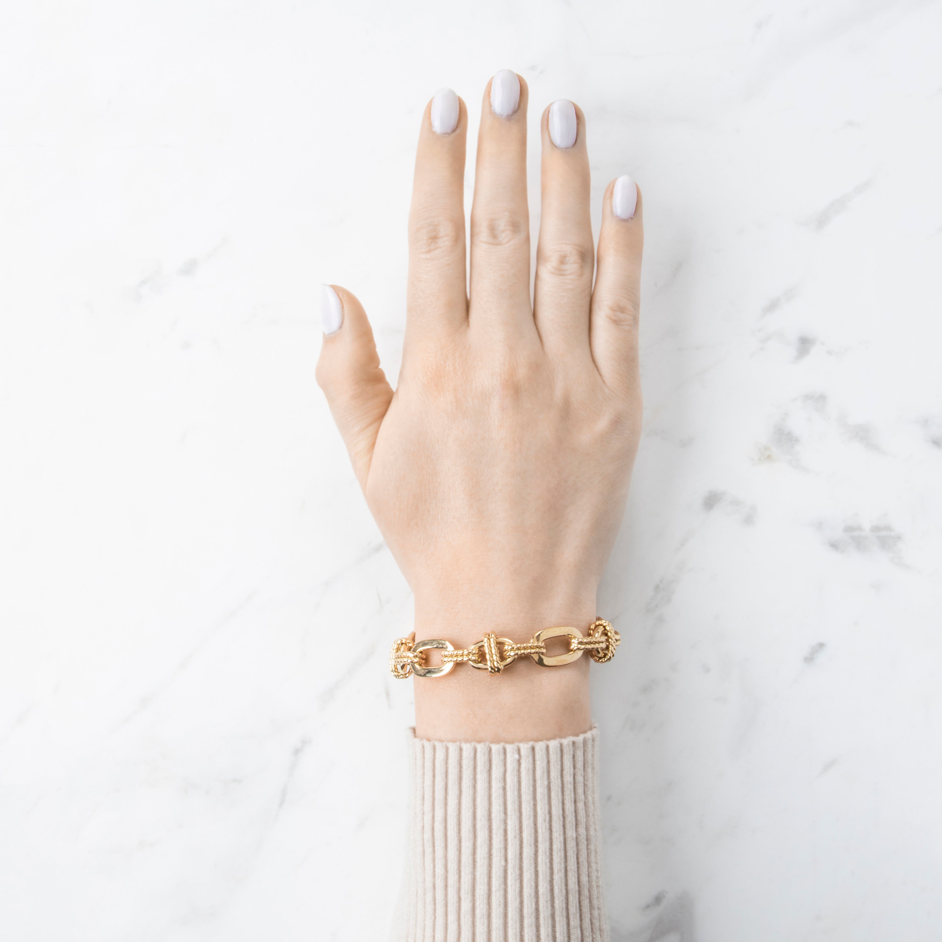 Vintage Italian 14k Yellow Gold Textured Cable Link Bracelet 7、mySite、hinf8tx79