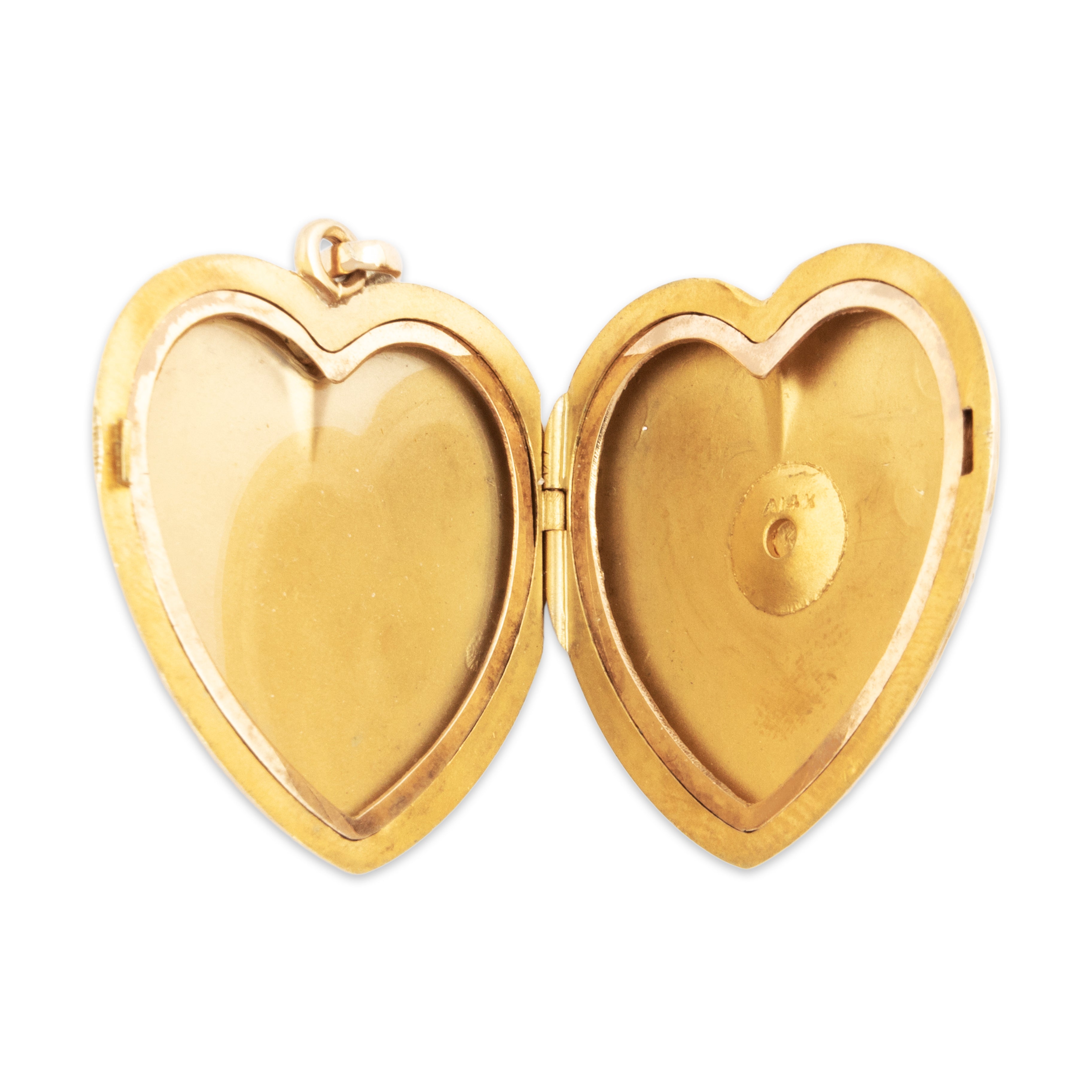 Antique Large 14k Yellow Gold Engraved Floral Heart Locket Pendant、mySite、hinf8tx79