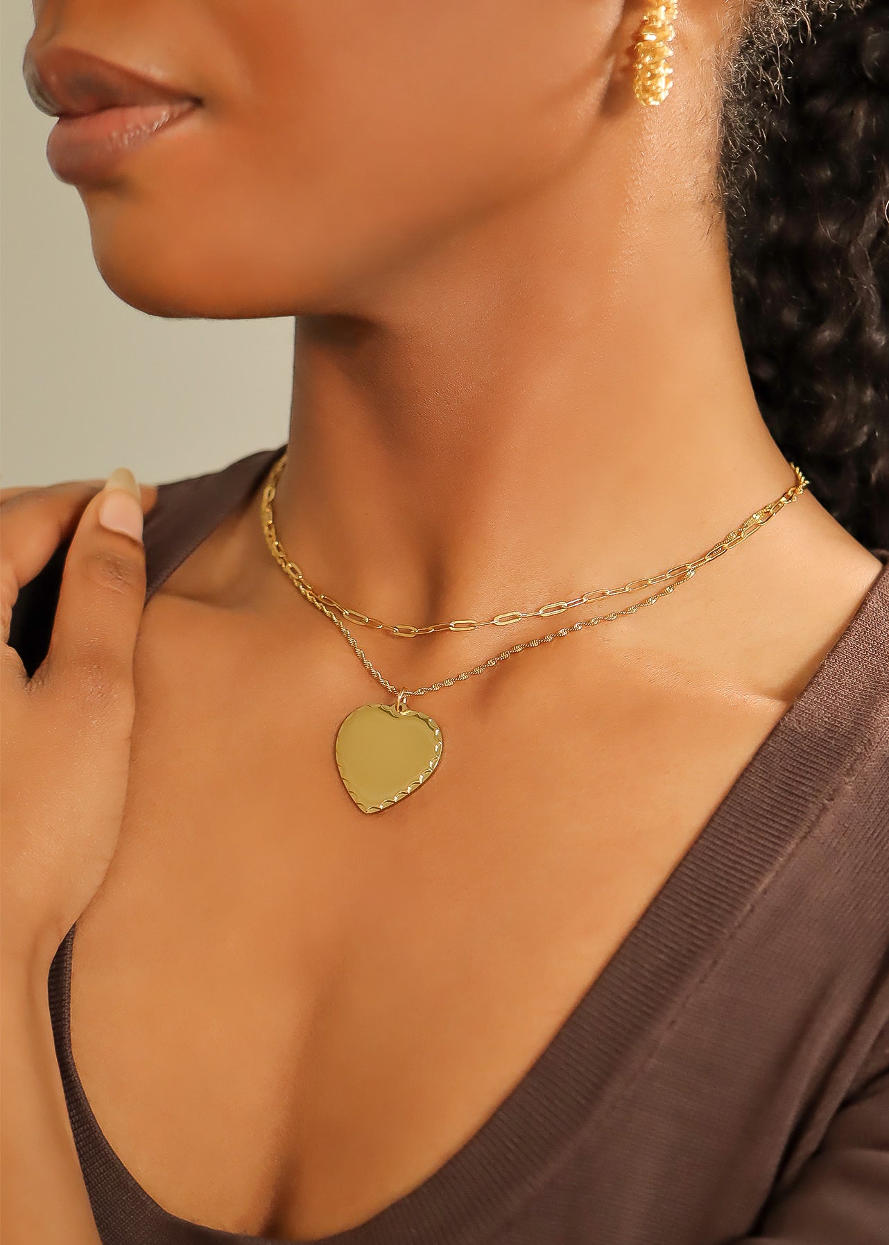 18K Gold PVD Stainless Steel Scalloped Edge Blank Heart Pendant / SBB0051、mySite、dreamappss