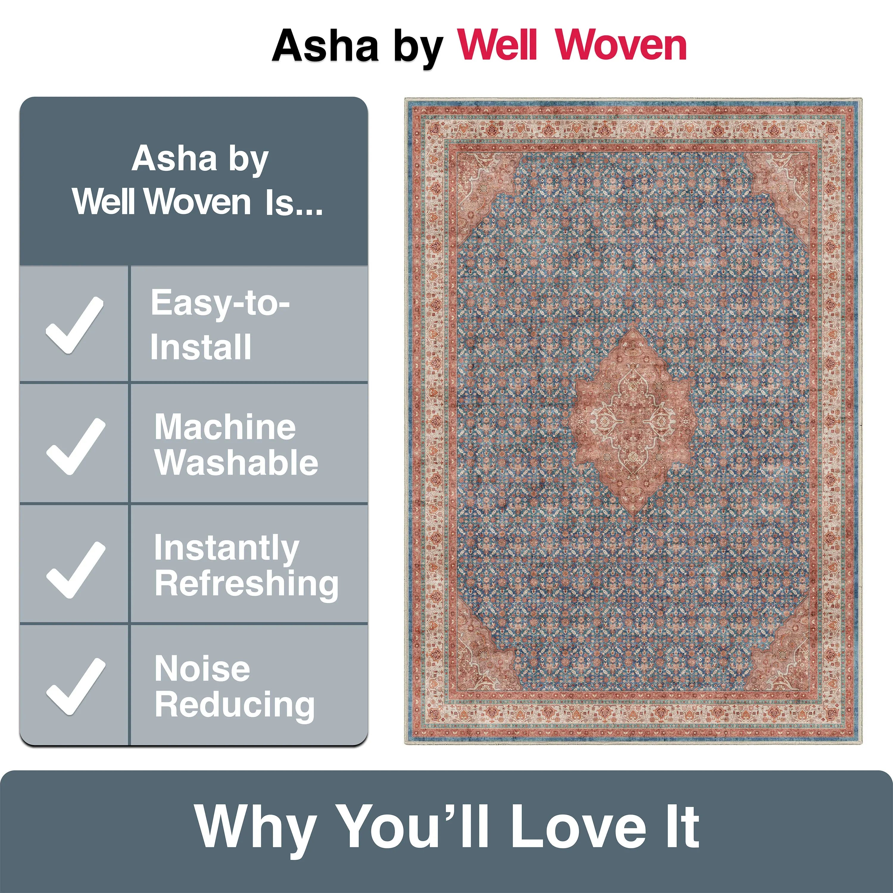 Asha 2-in-1 Lilith Vintage Oriental Kilim Rug + Rug Pad Included、mySite、gigharbornorthrealestate