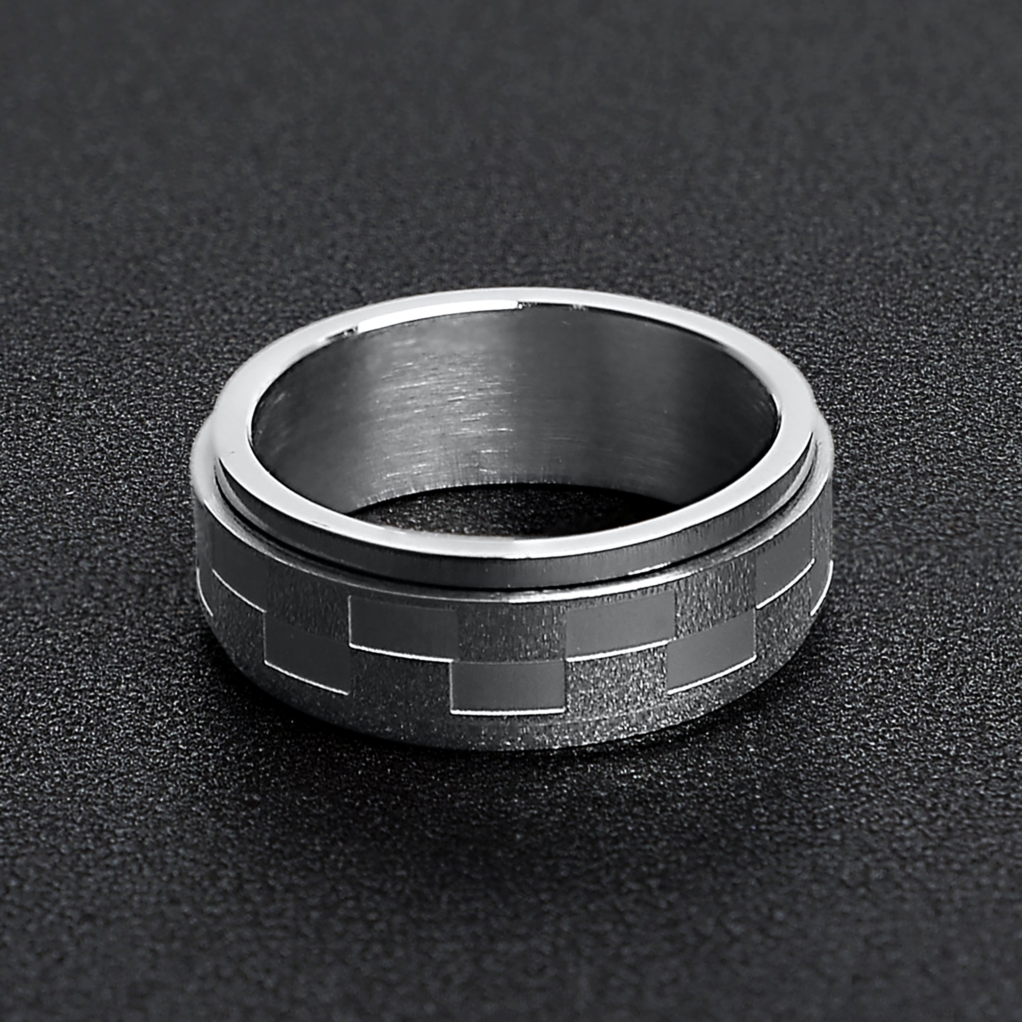 Stainless Steel Two Toned Checkered Spinner Ring / FNS003、mySite、dreamappss