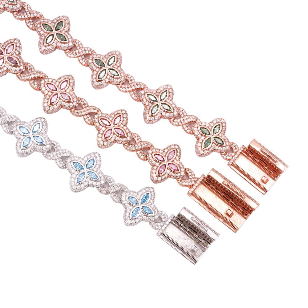 19MM Colored Moissanite 4-Leaf Clover Infinity Link Bracelet、mySite、hinf8tx79