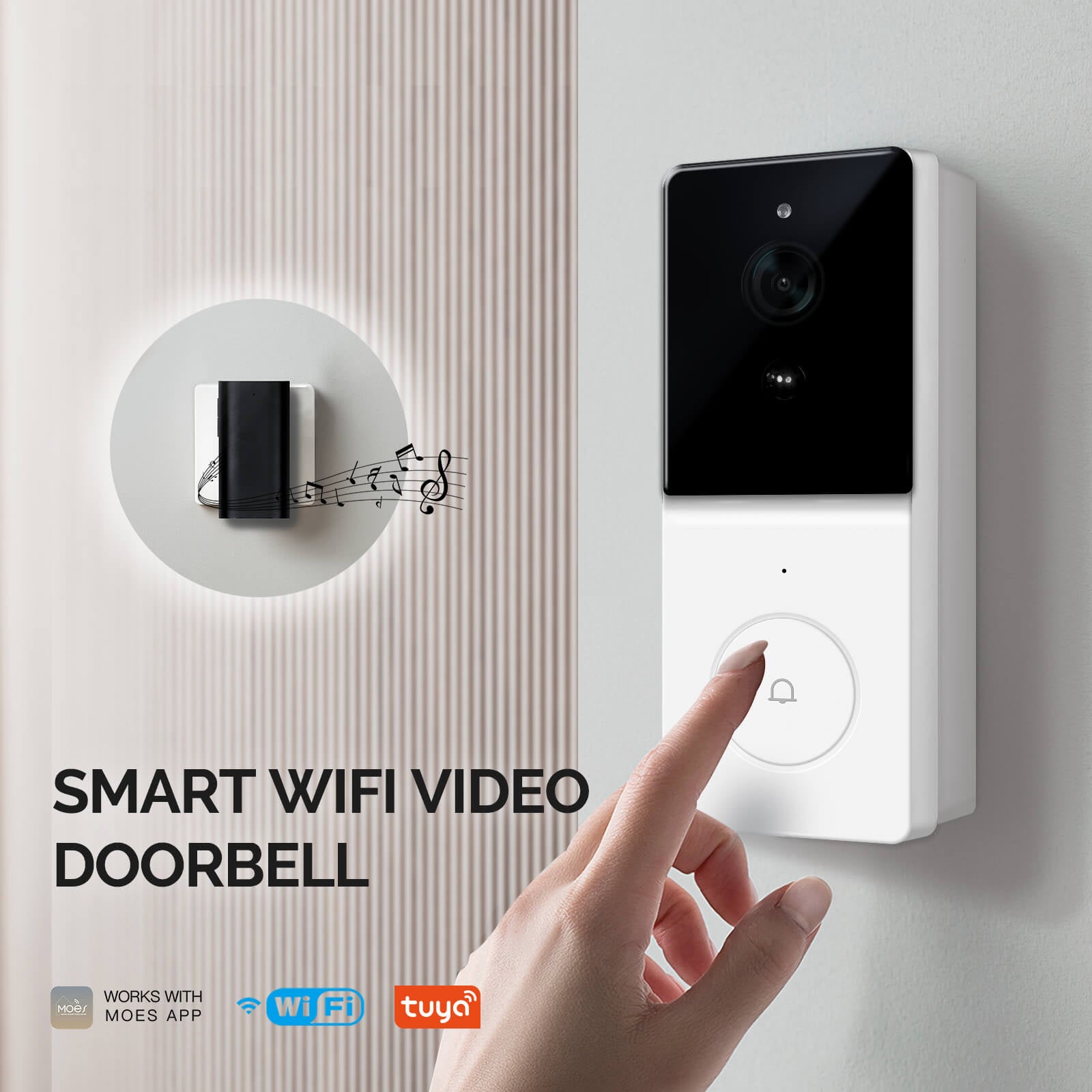 MOES Tuya Smart WiFi Video Doorbell Camera 2-way Audio Intercom Outdoor Wireless Door Bell Night Vision、mySite、fannypackpong