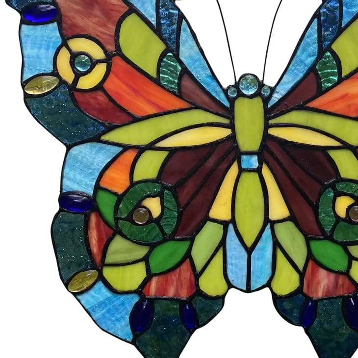 Blue or Colorful Butterfly Tiffany Style Stained Glass Window Hanging 12.5、mySite、g9winljtr