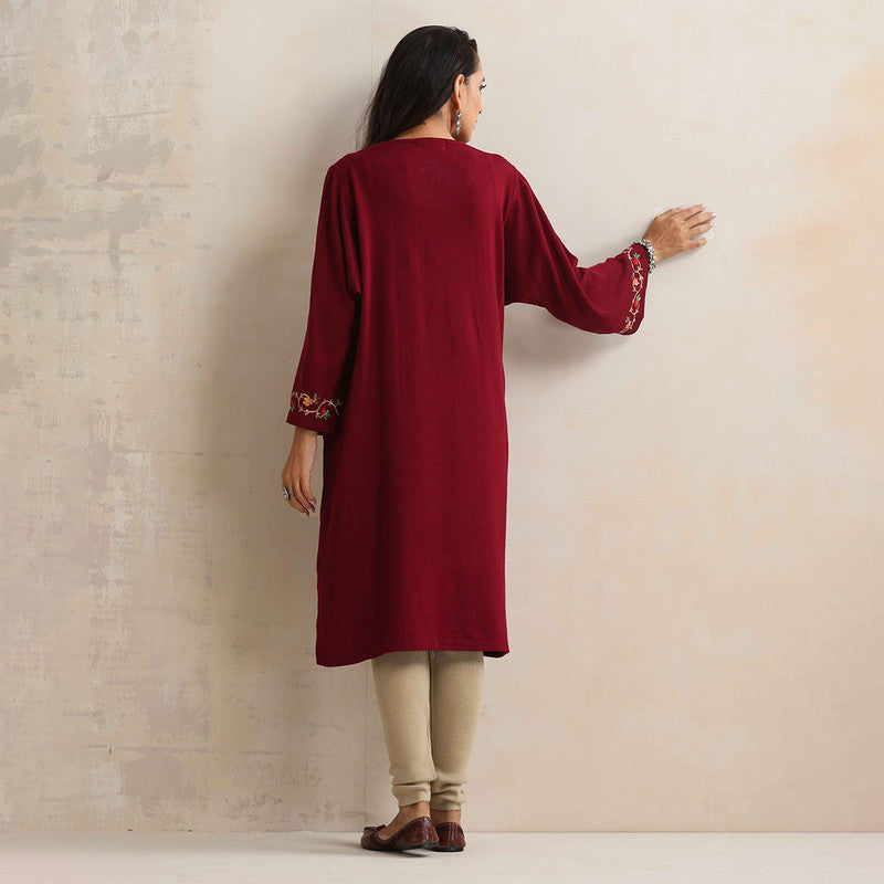 Woolen Kurta For Women | Floral Embroidered | Maroon、mySite、camillekostekn