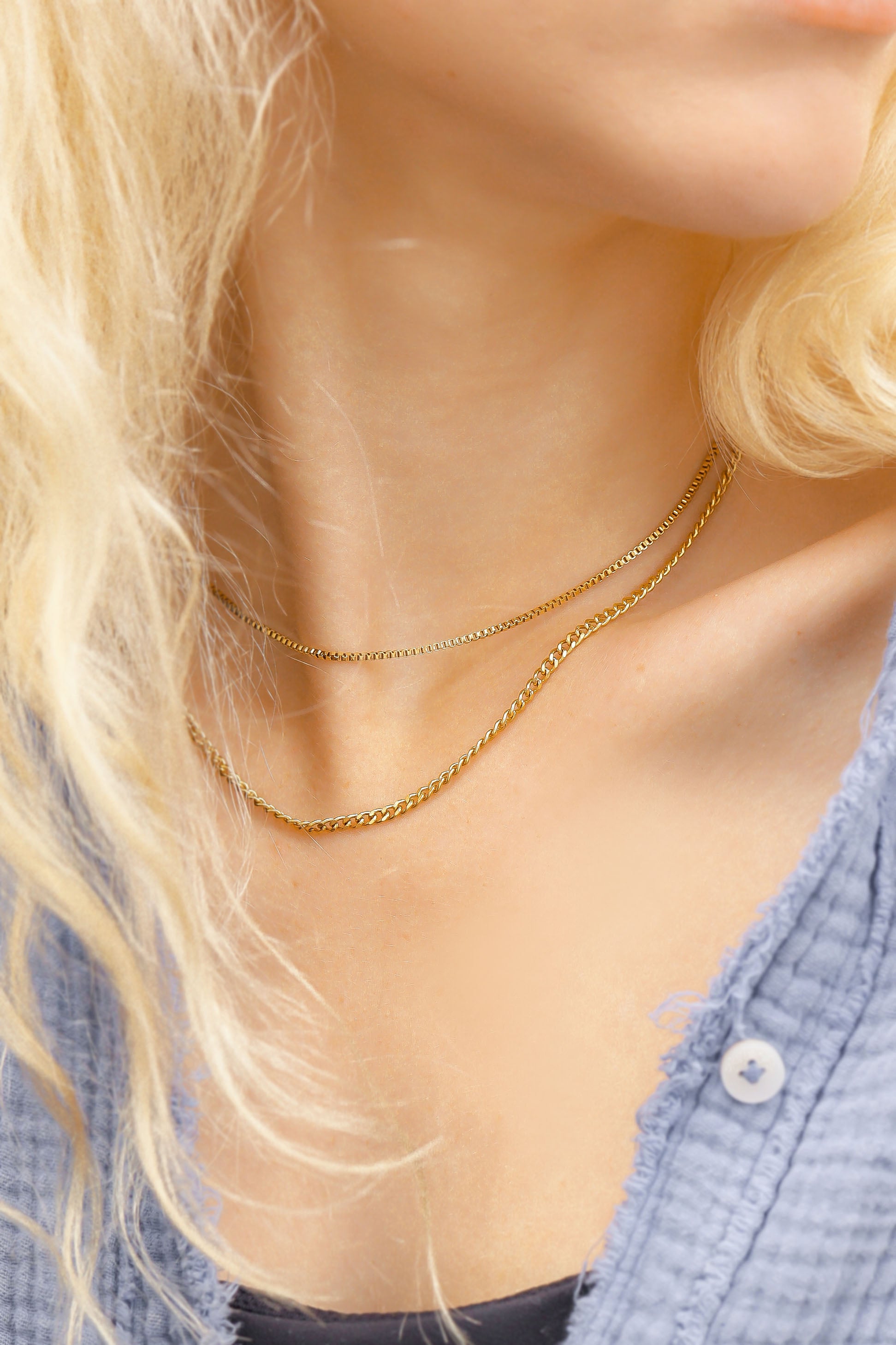 18K Gold PVD Stainless Steel 1.5mm Box Chain Necklace / CHJ2036、mySite、dreamappss