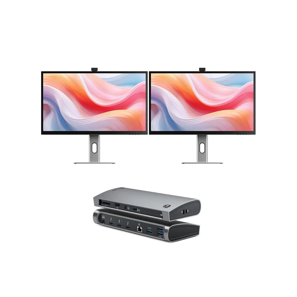 Clarity Pro 27 UHD 4K Monitor with 65W PD and Webcam (Pack of 2) + Thunderbolt 4 BLAZE Docking Station、mySite、fannypackpong