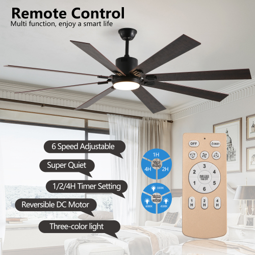 65 Inch Black Ceiling Fan with Light, 5-Blade Dimmable LED Ceiling Fan with Remote Control, Modern Quiet Design for Living Room and Bedroom (Silent/6-Speed/Reversible/DC Motor)、、eastwooduniform