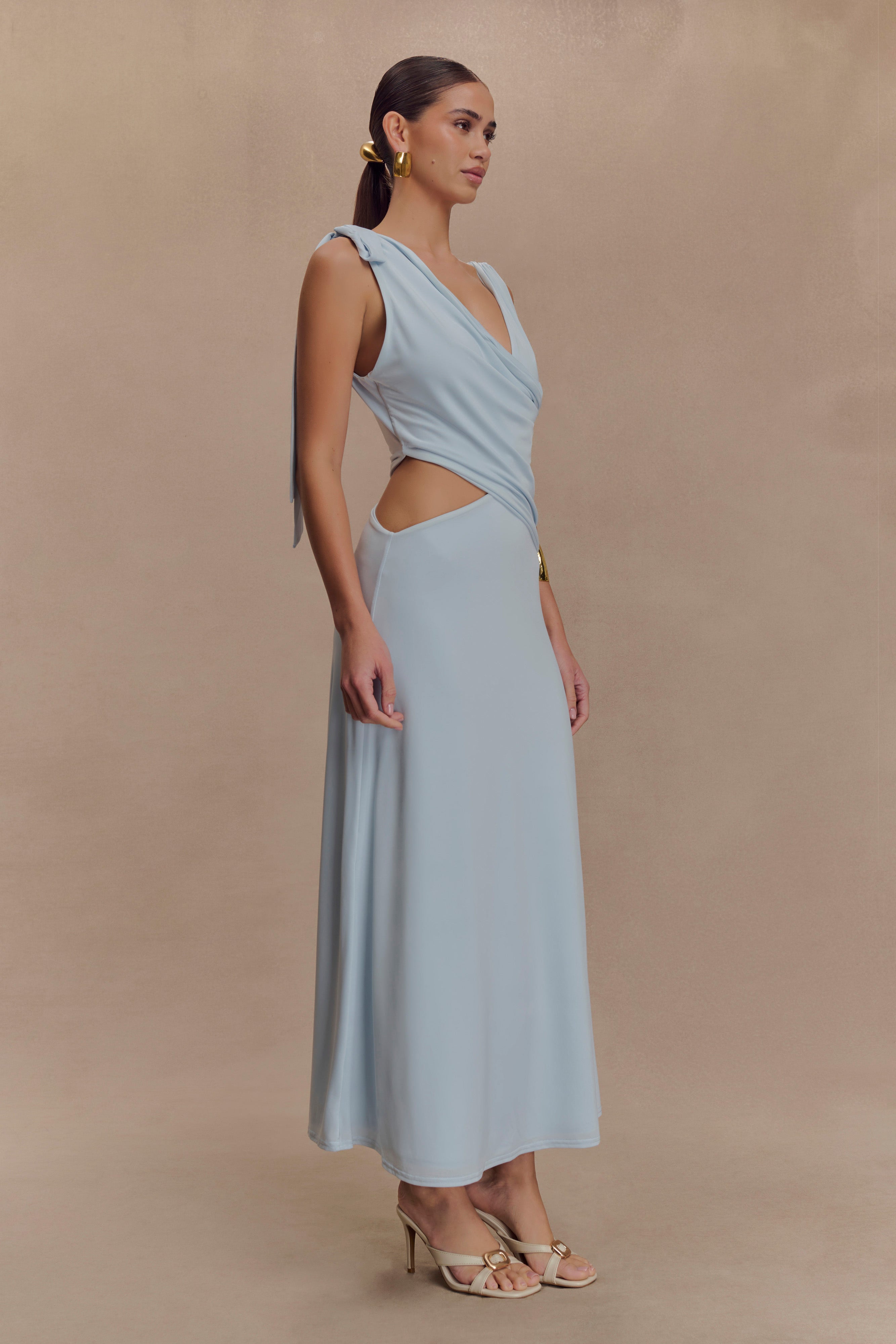 Raleigh Asymmetrical Slinky Midi Dress - Pale Blue、mySite、solidvoid