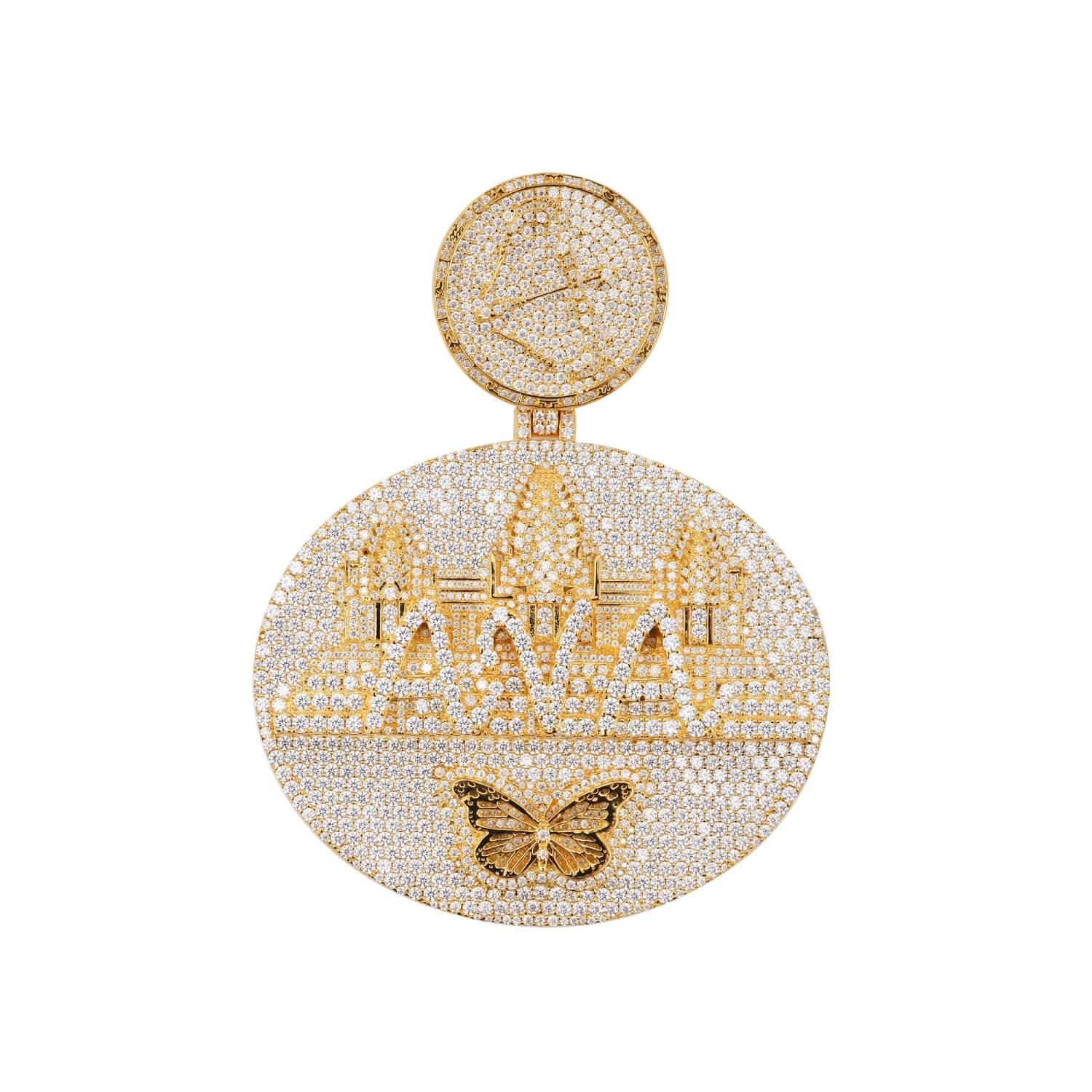 Custom Moissanite Butterfly Circle Pendant 14K Gold、mySite、hinf8tx79