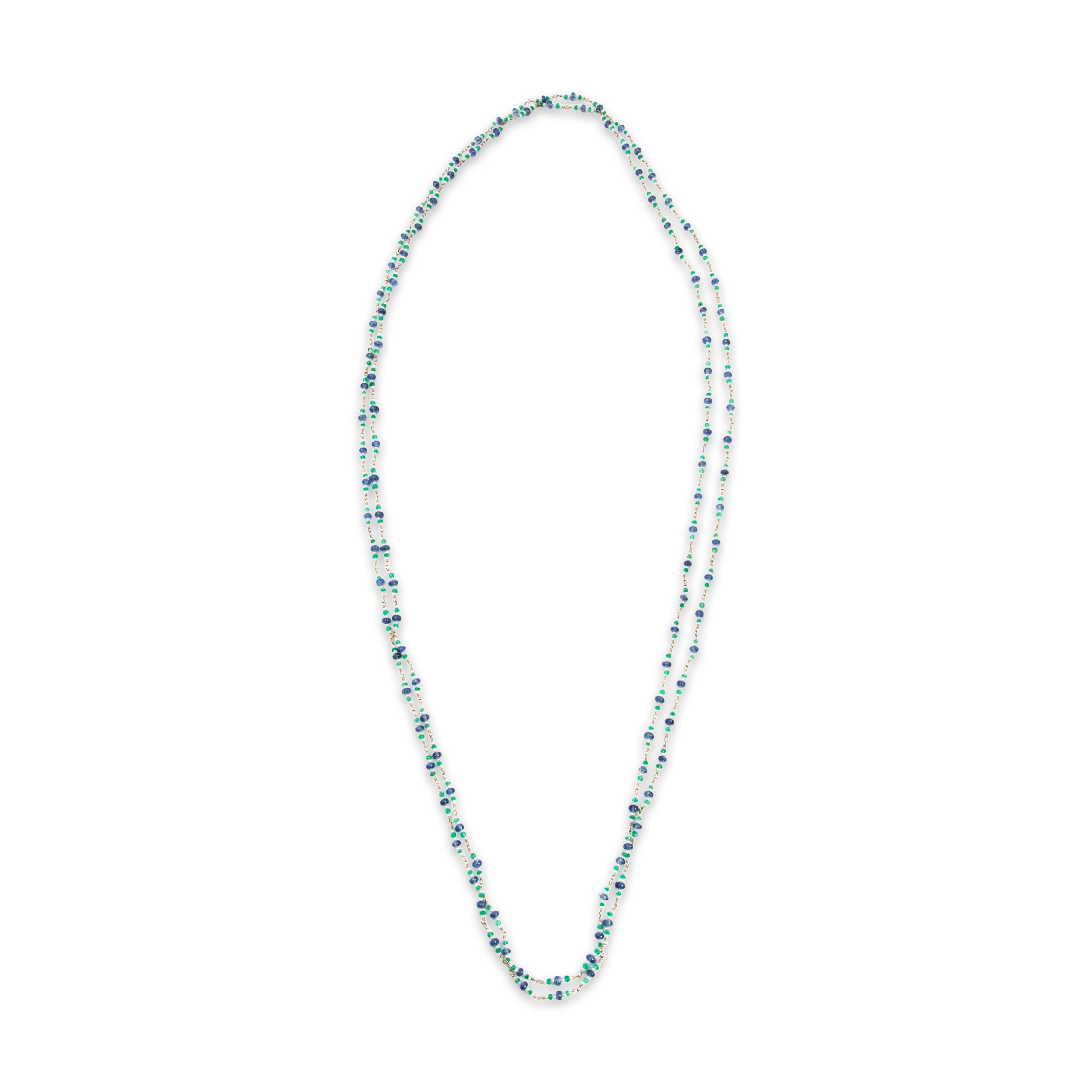 Vintage 14k Yellow Gold Blue Sapphire Emerald Pearl Long Layering Necklace 31、mySite、hinf8tx79