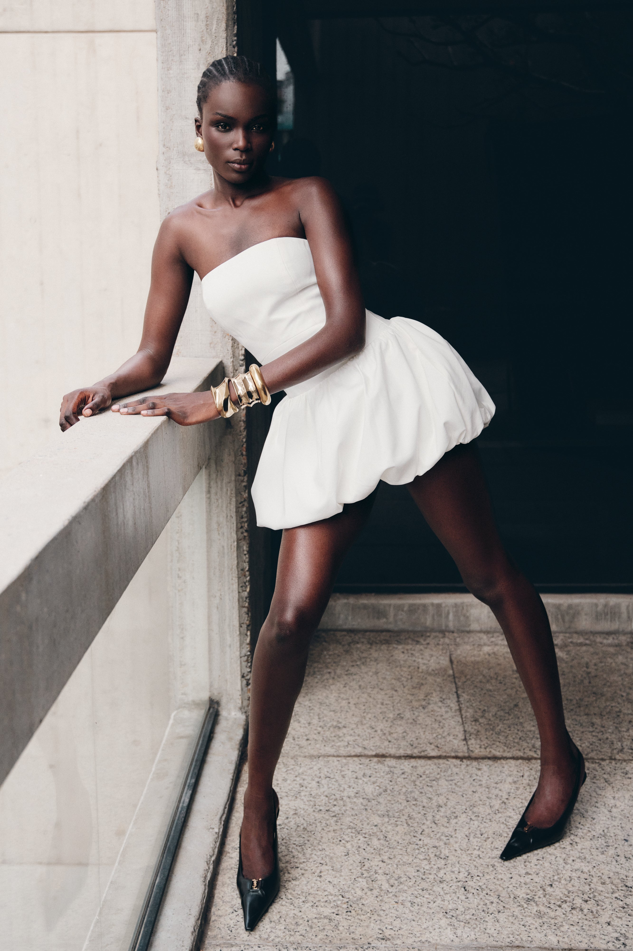 Clementina Strapless Bubble Mini Dress - White、mySite、solidvoid