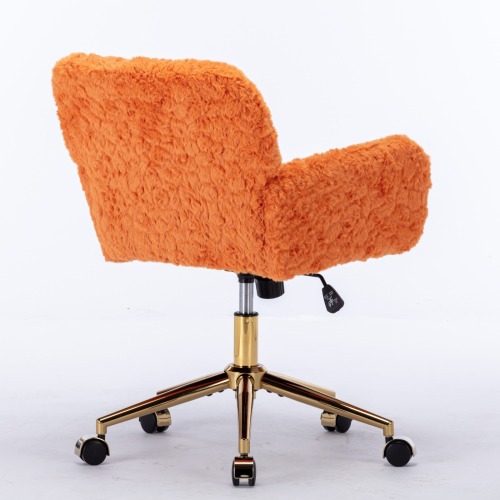 A&A Furniture Office Chair,Artificial rabbit hair Home Office Chair with Golden Metal Base,Adjustable Desk Chair Swivel Office Chair,Vanity Chair(Orange)、、casual