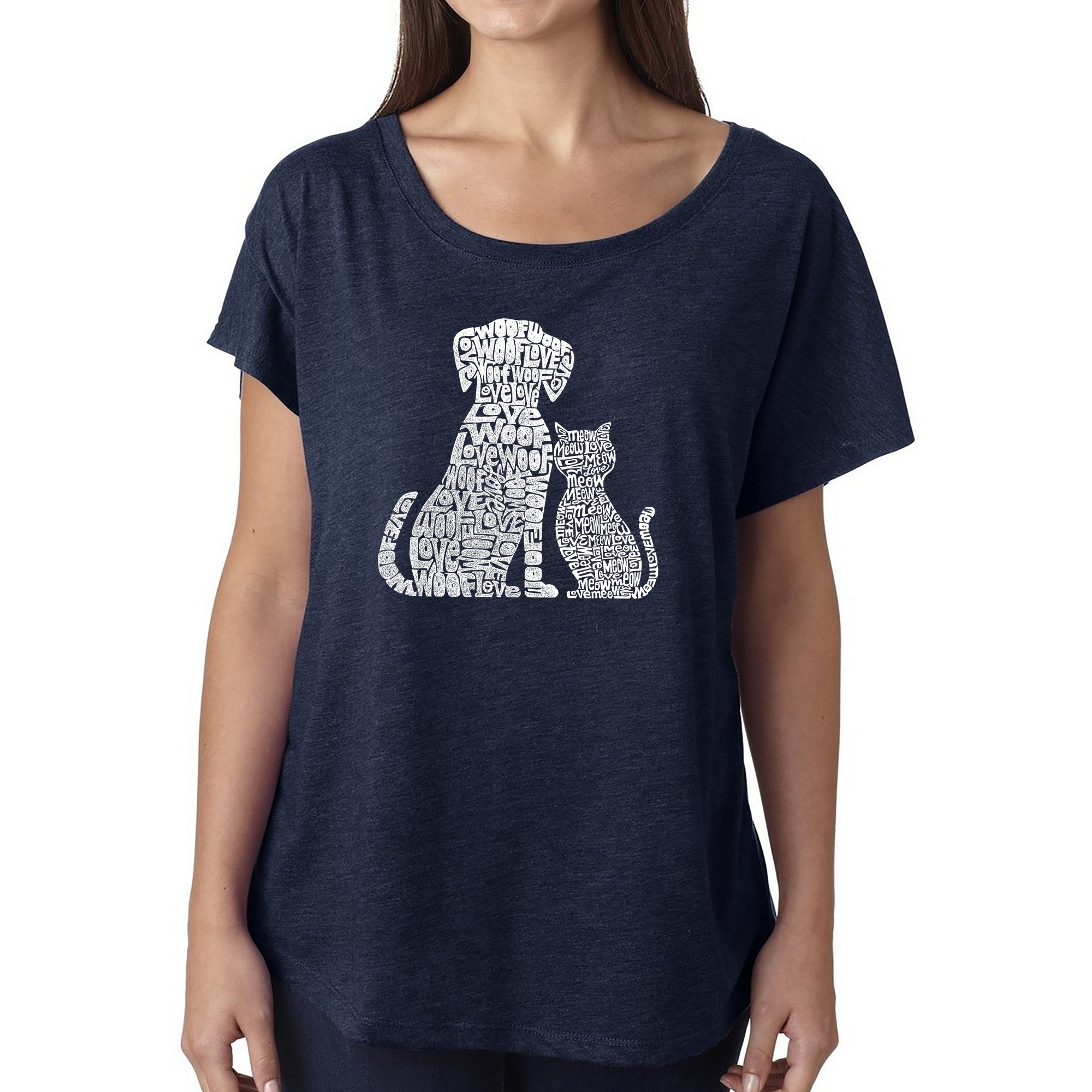 Dogs and Cats - Women's Loose Fit Dolman Cut Word Art Shirt、mySite、camillekostekn