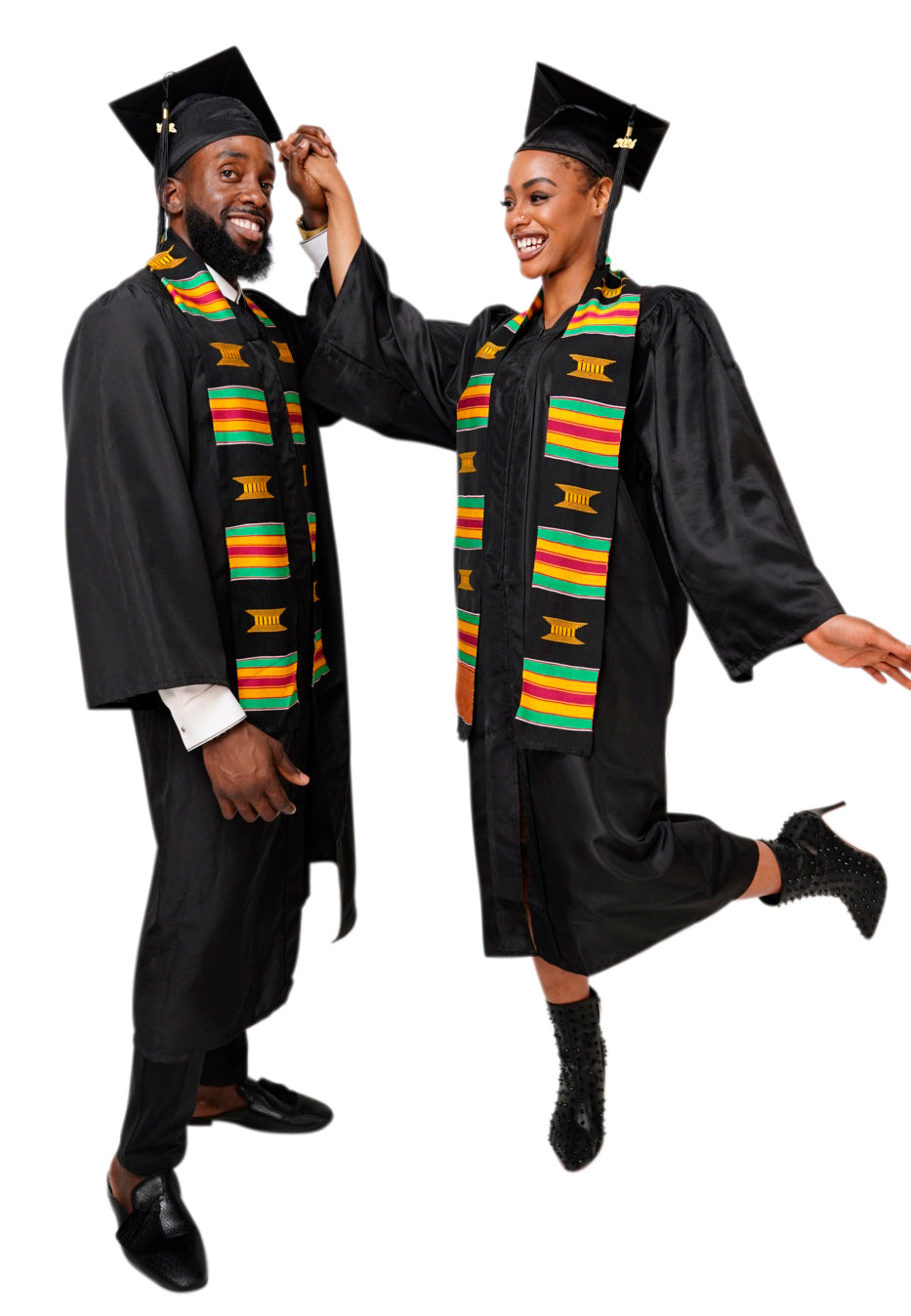 Black and Gold Hand Woven Kente Cloth Graduation Stole / Sash DP2169BLK、mySite、solidvoid