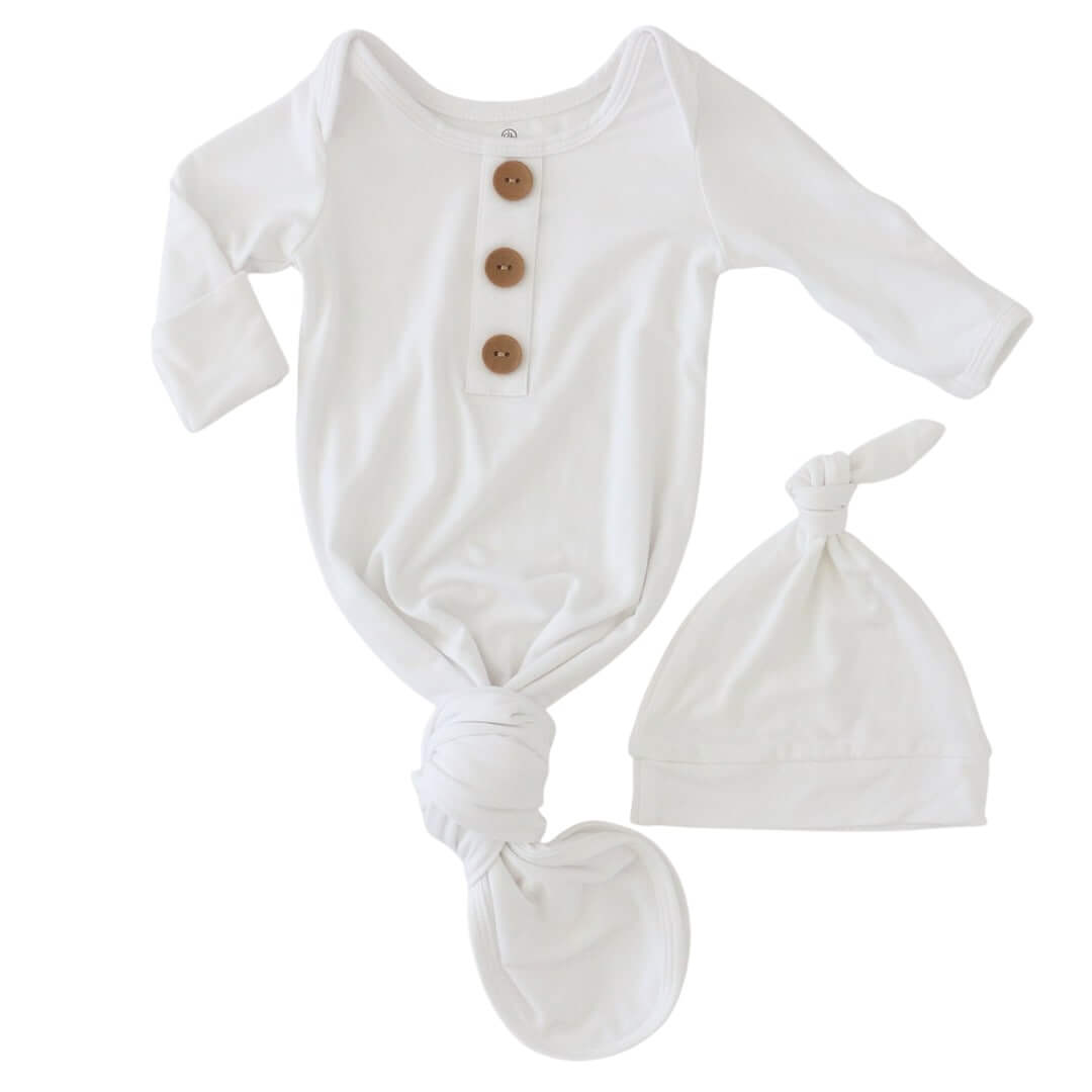  Solid White Bamboo Baby Knot Gown & Hat、mySite、layawaytickets