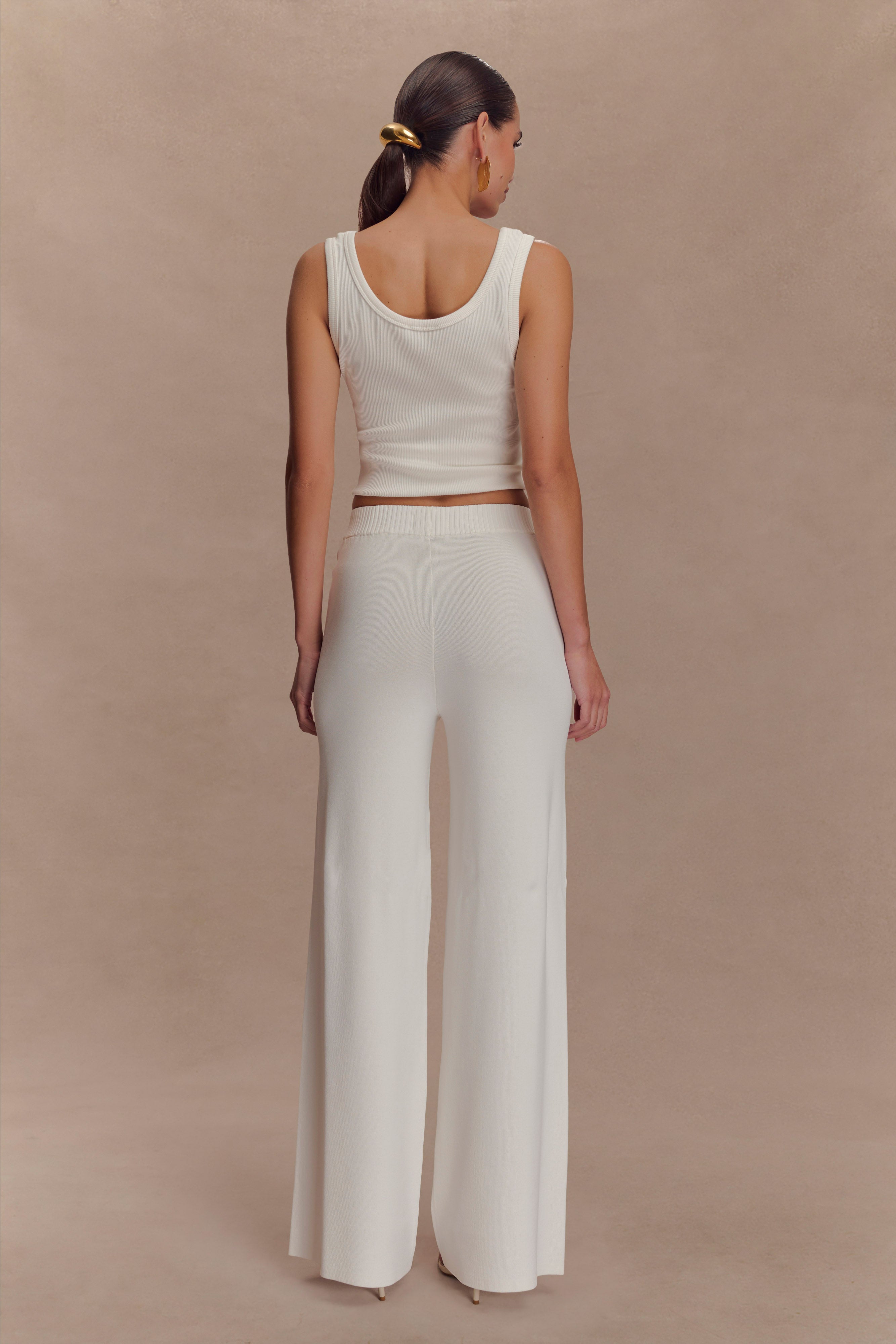 Fabiana Wide Leg Knit Pant - White、mySite、solidvoid