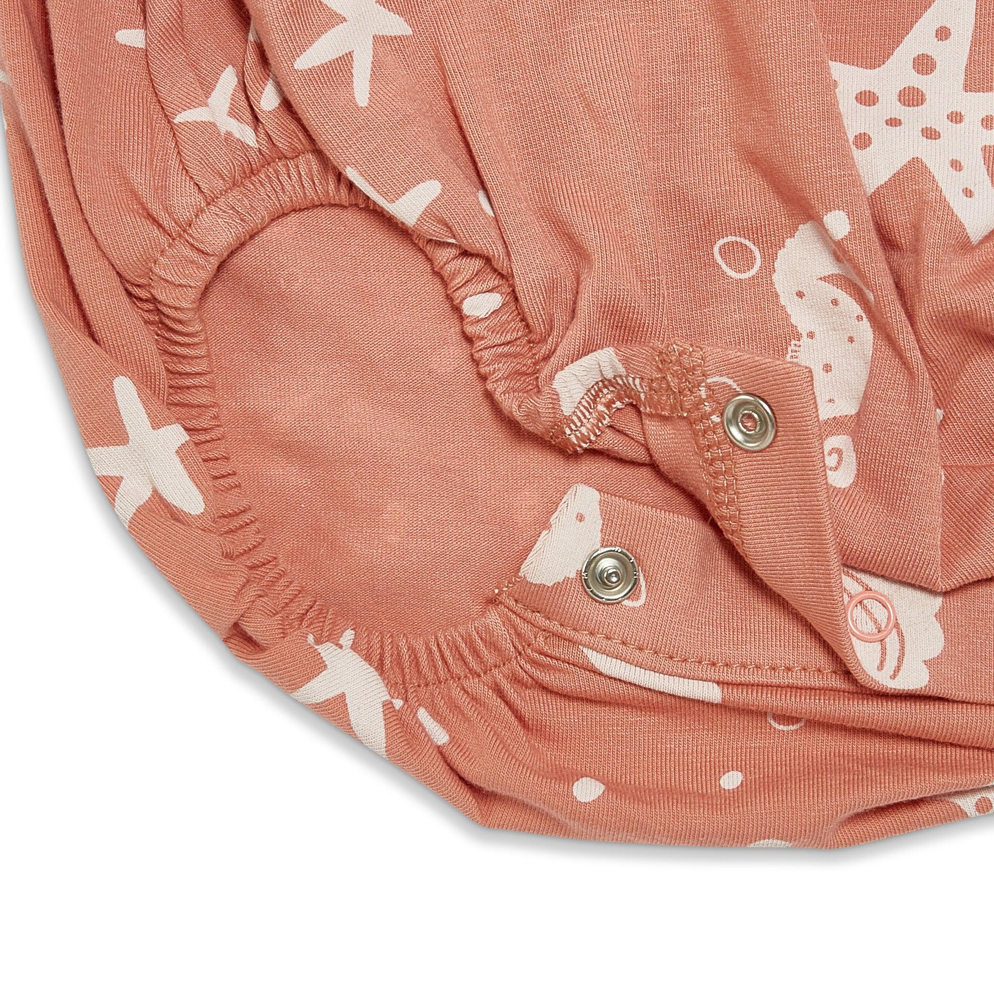 RETIRED - Organic Flutter Sleeve Button Bunsuit - Coral Rose、mySite、g9winljtr