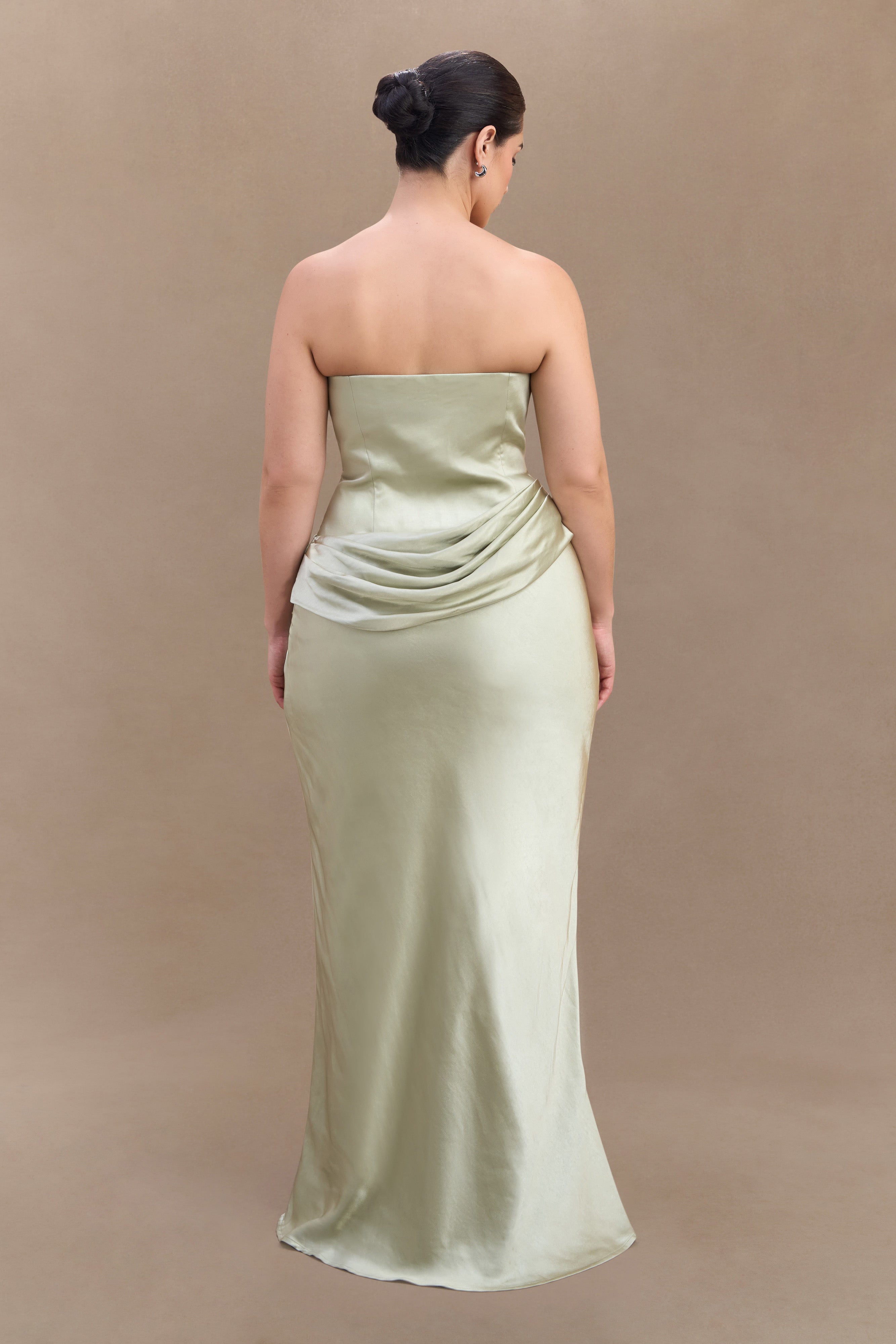 Jasmine Strapless Satin Maxi Dress - Sage、mySite、solidvoid