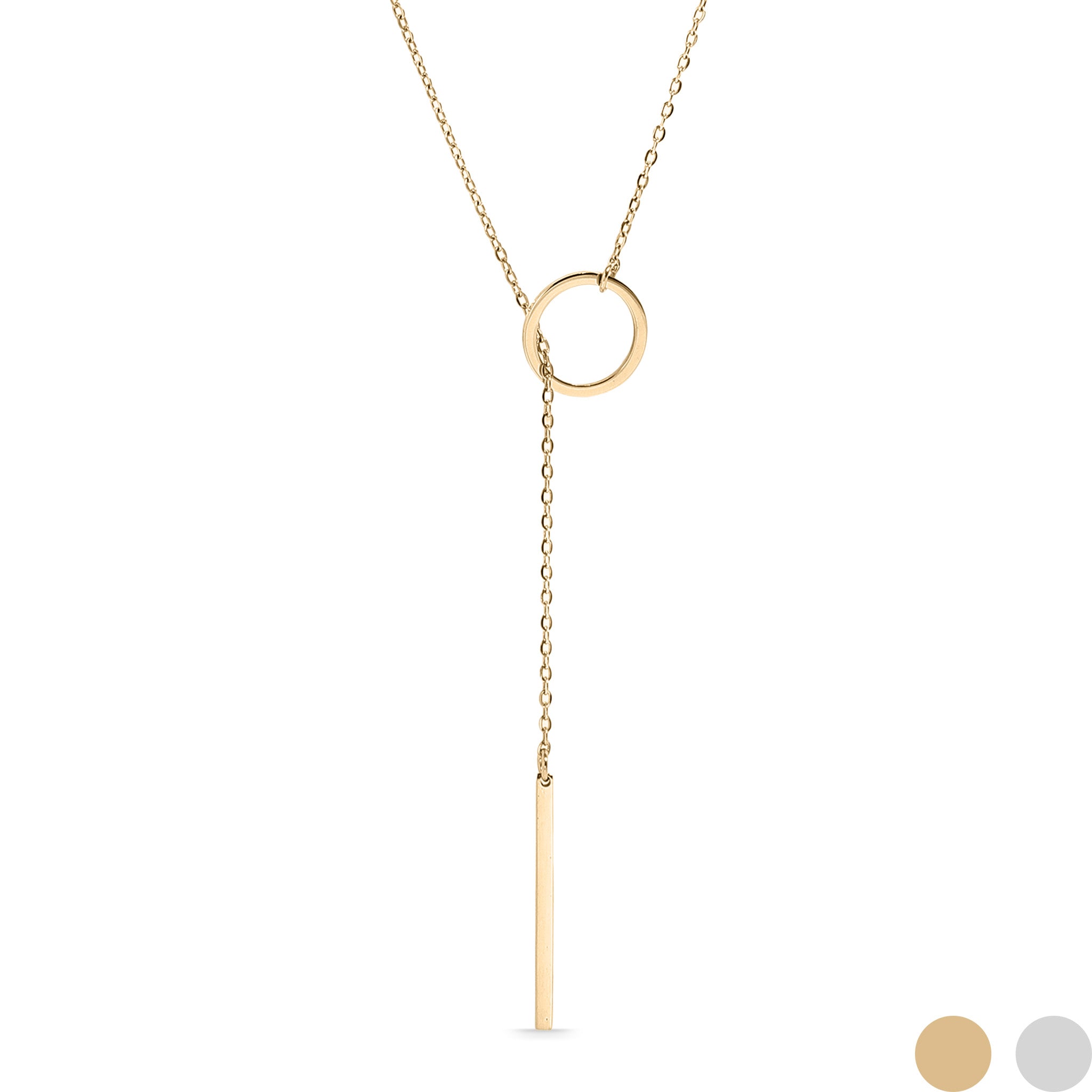 18K Gold PVD Stainless Steel Lariat Necklace Circle with Drop Bar / CHN0050、mySite、dreamappss
