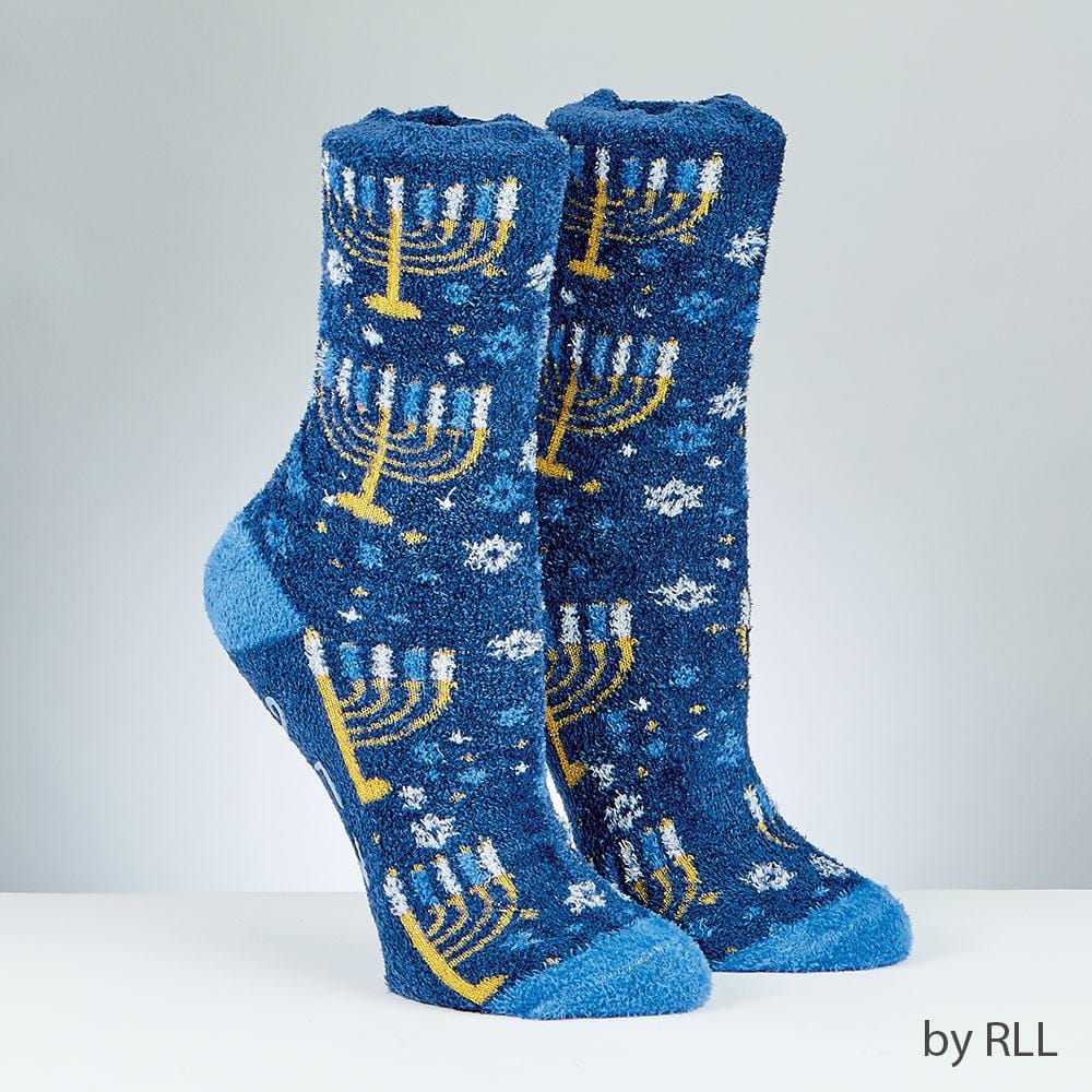 Hanukkah Adult Cozy Slipper Socks, Menorah Design、mySite、topwebapps