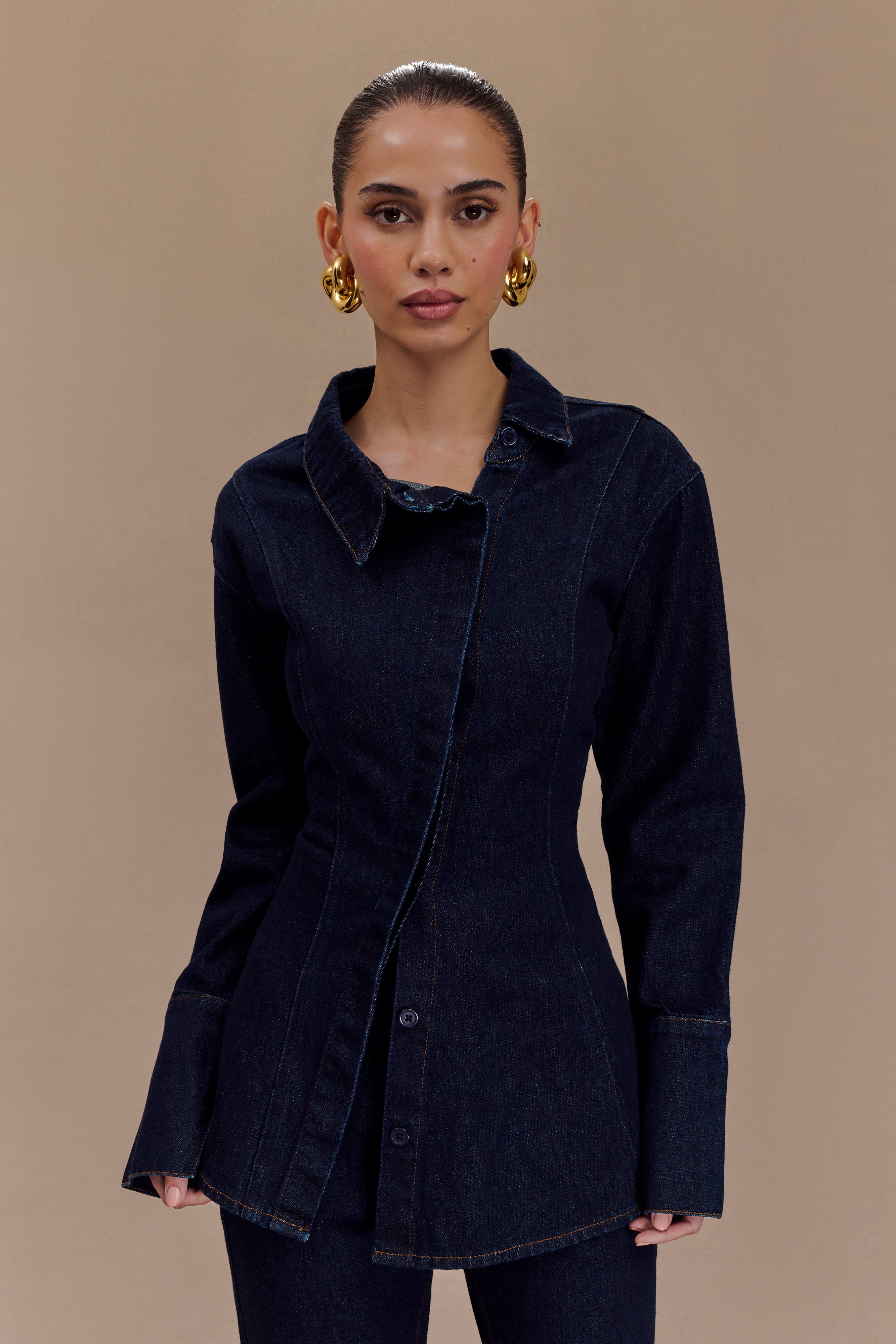 Jericho Asymmetrical Denim Shirt - Indigo Blue、mySite、solidvoid