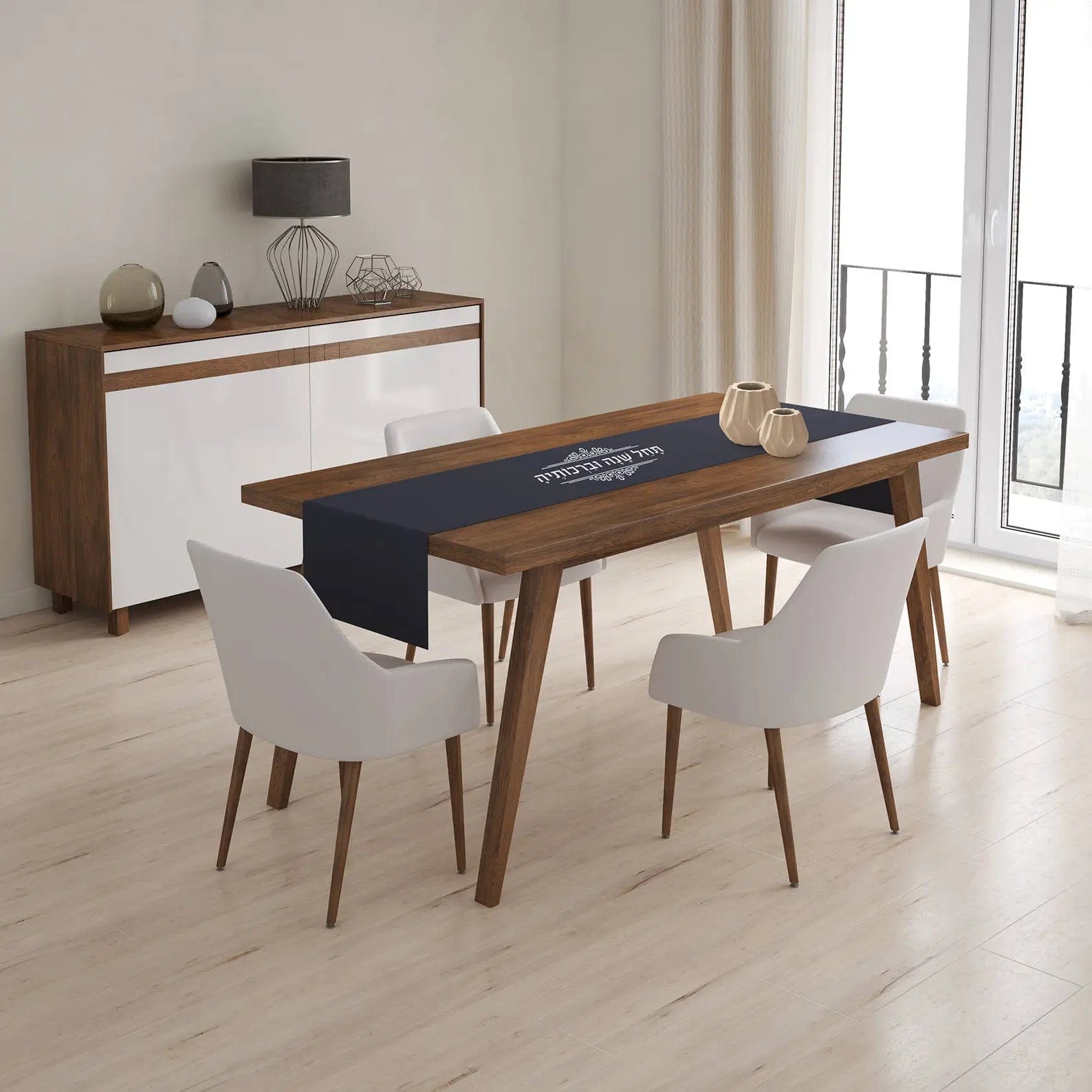 Hebrew Cotton Blessings Begin Table Runner - Blue、mySite、topwebapps