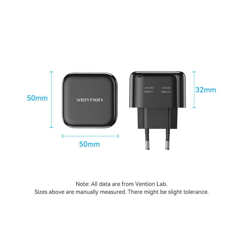 Vention 2-Port USB(C+C) GaN Charger (35W/35W) EU-Plug、mySite、fannypackpong