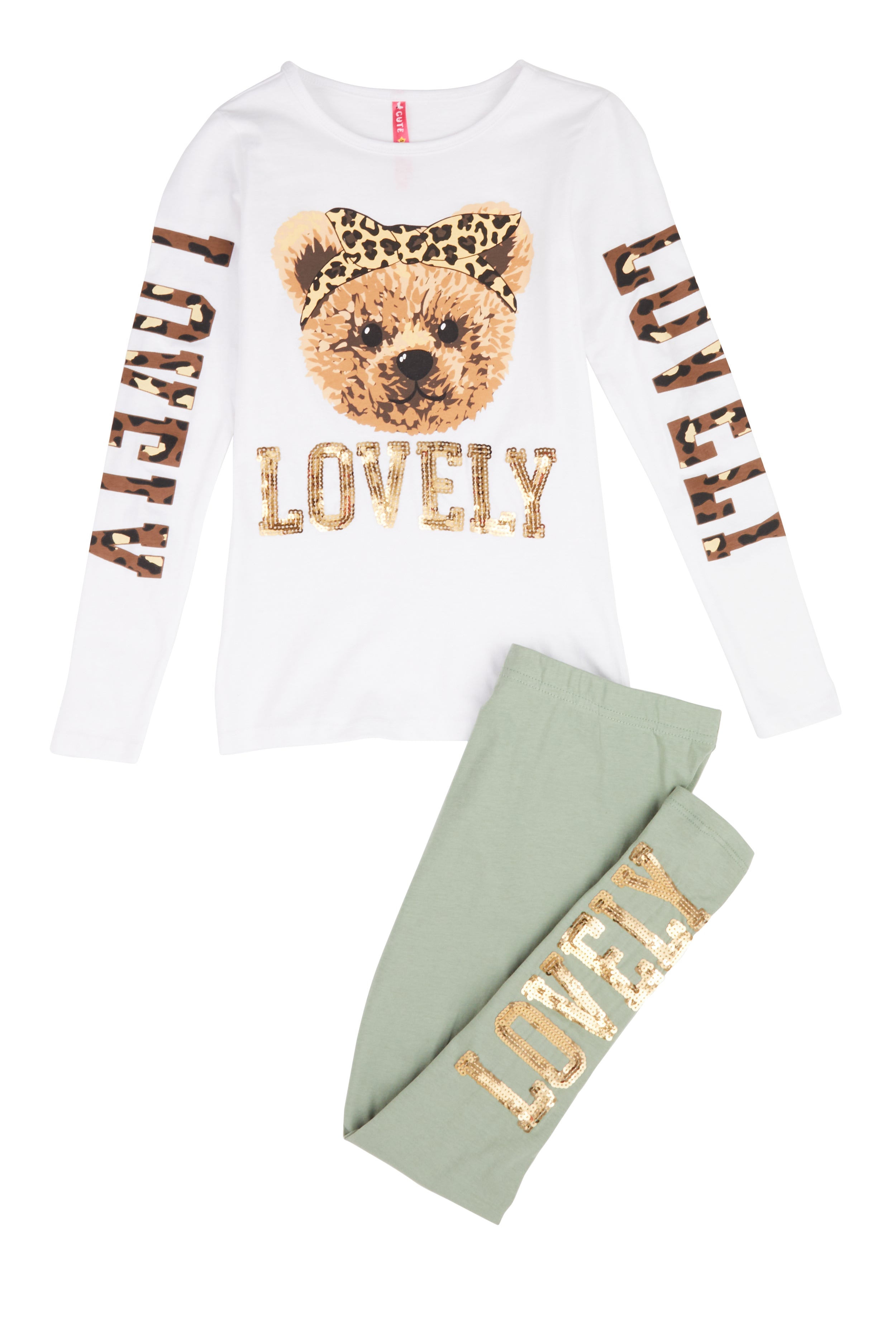 Girls Lovely Bear Sequin Graphic Tee and Leggings、mySite、camillekostekn
