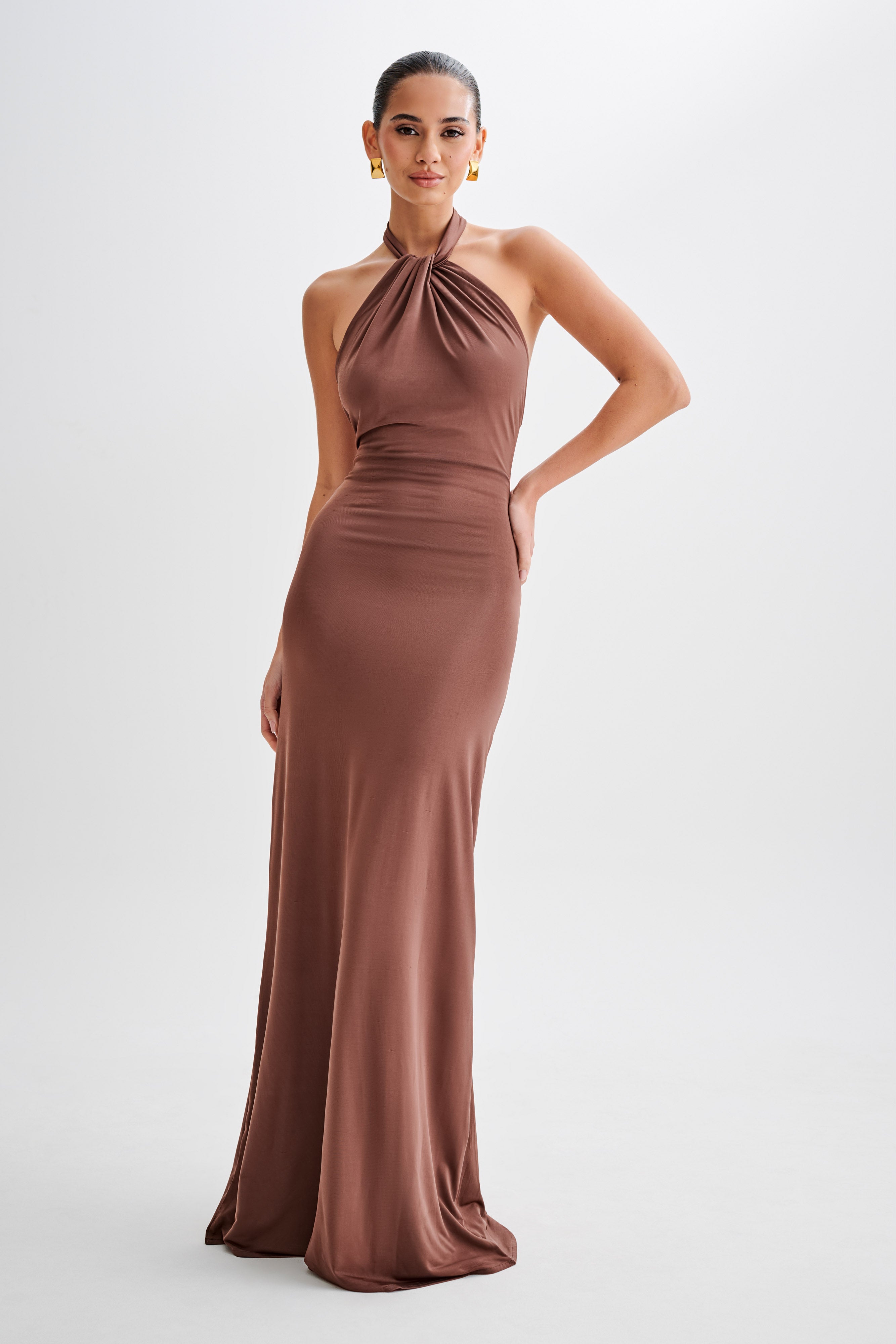 Elyna Slinky Halter Maxi Dress - Chocolate、mySite、solidvoid