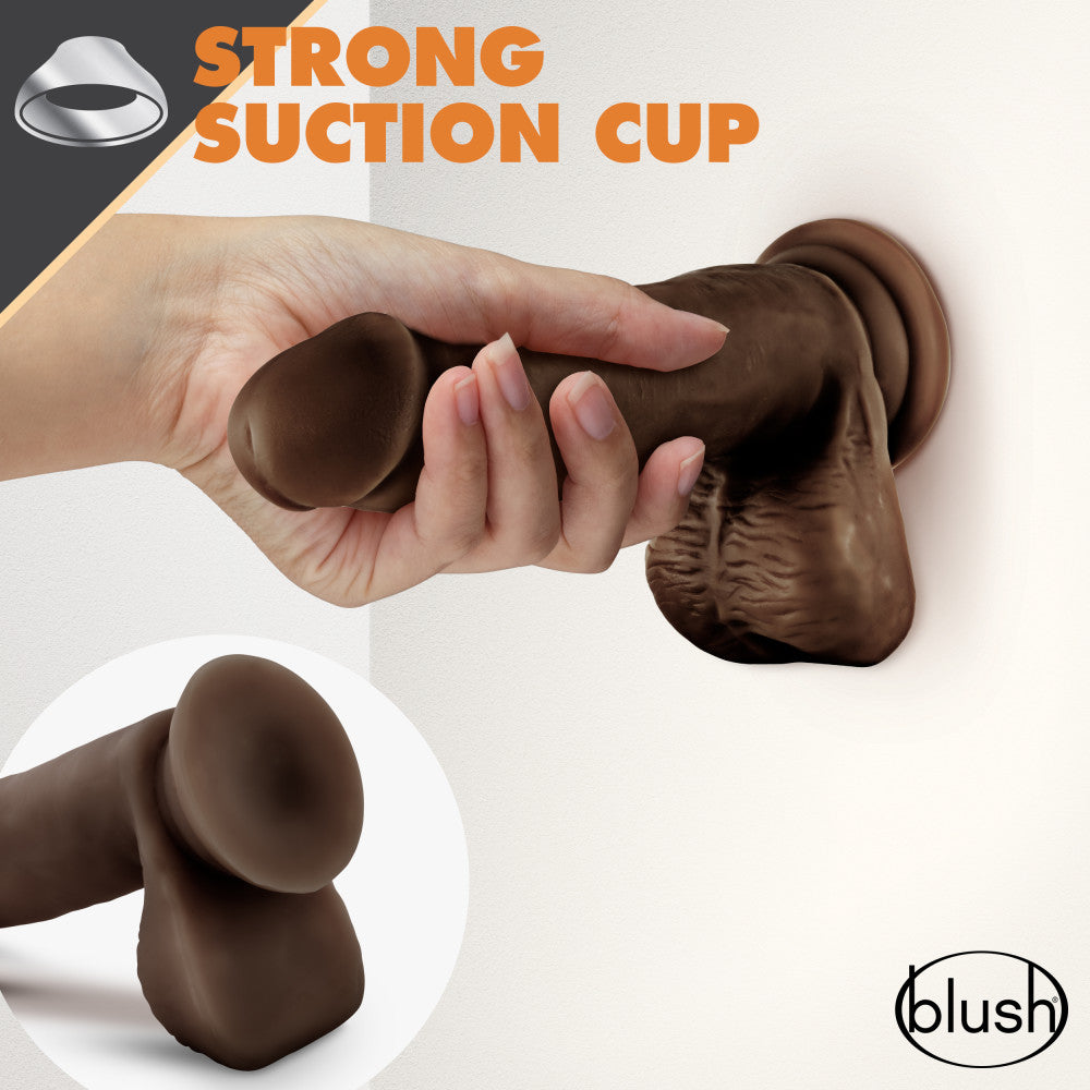 Dr. Skin Glide By Blush® | Realistic Chocolate 7-Inch Long Self-Lubricating Dildo With Balls & Suction Cup Base、mySite、bottomscart