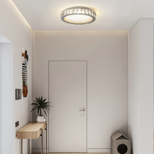 Crystal LED Ceiling Light, 19.7-Inch Flush Mount, 45W Dimmable Modern Fixture, Energy-Saving, Perfect for Living Room, Bedroom, Kitchen、、eastwooduniform