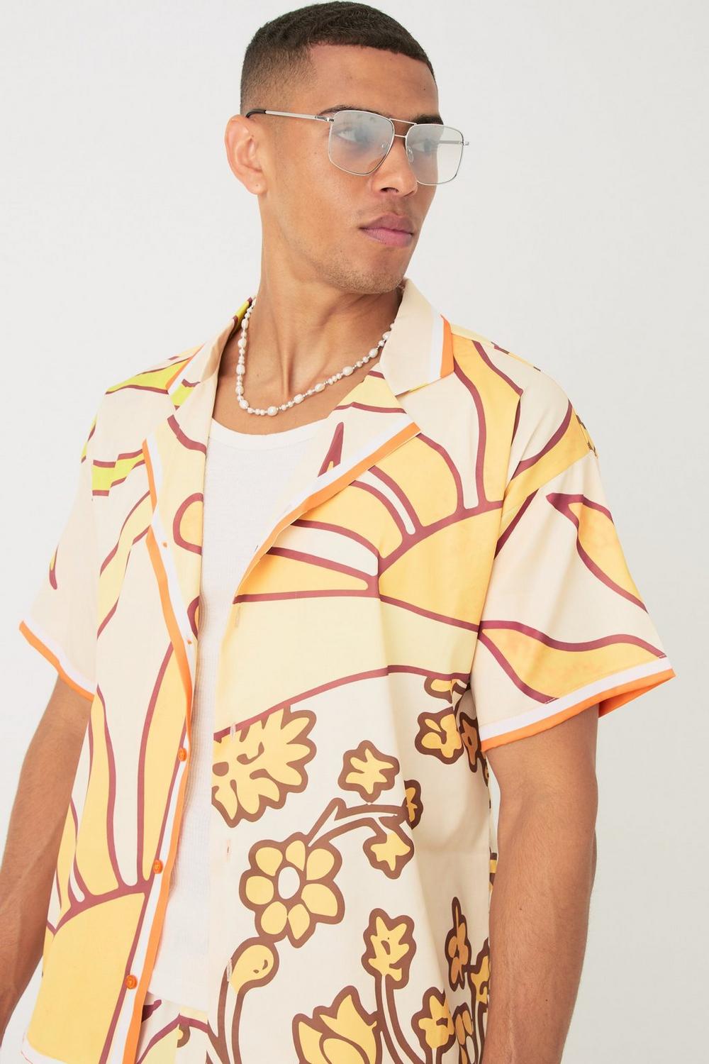  Boohooman Short Sleeve Satin Boxy sun Sets Yellow、mySite、justintrudeaud