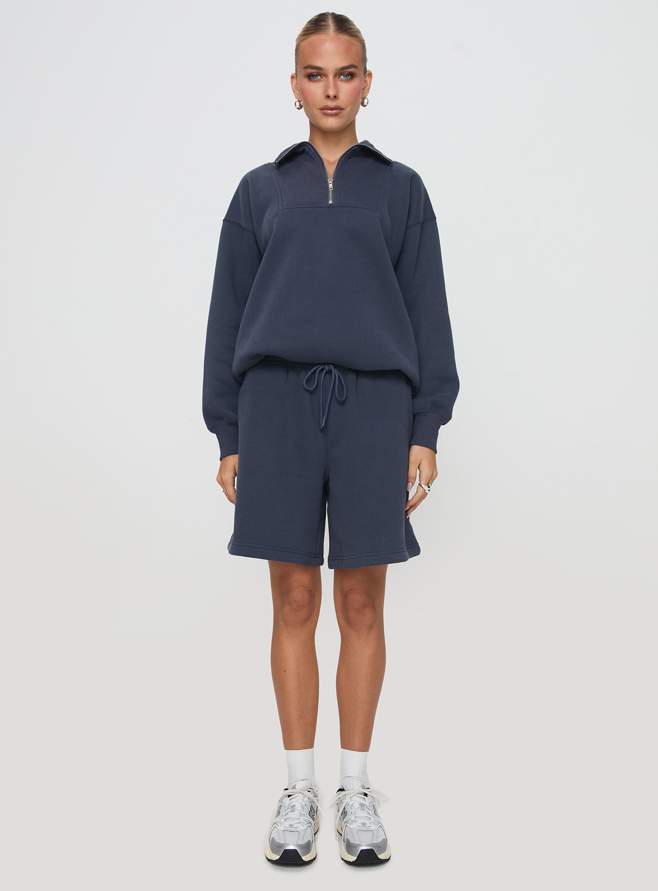 Dream Fleece Longline Shorts Navy、mySite、solidvoid