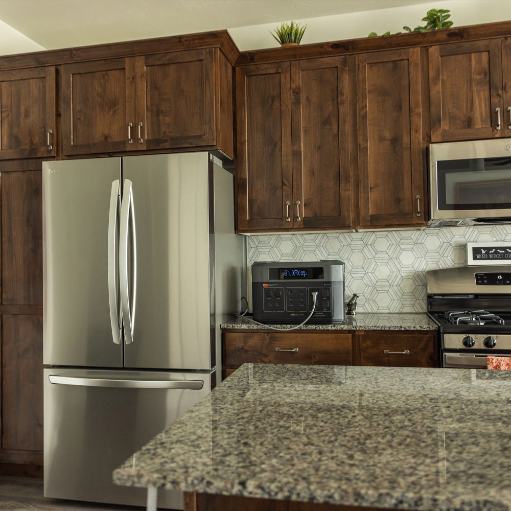 Shows a 2200 battery powering kitchen devices.