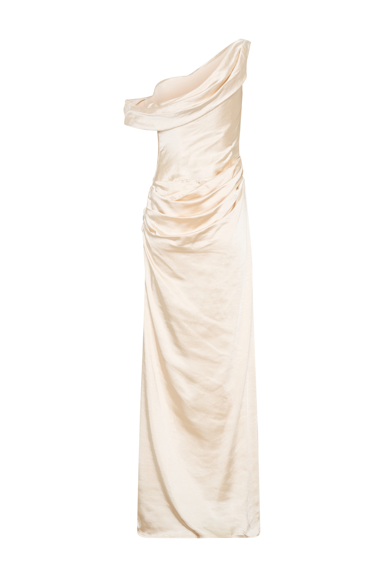Dalia Off Shoulder Satin Maxi Dress - Blush Gold、mySite、solidvoid
