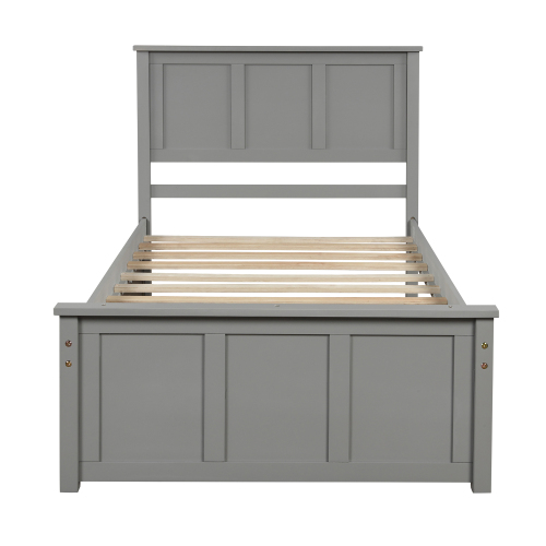 Platform Bed with Twin Size Trundle, Twin Size Frame, Gray、、casual