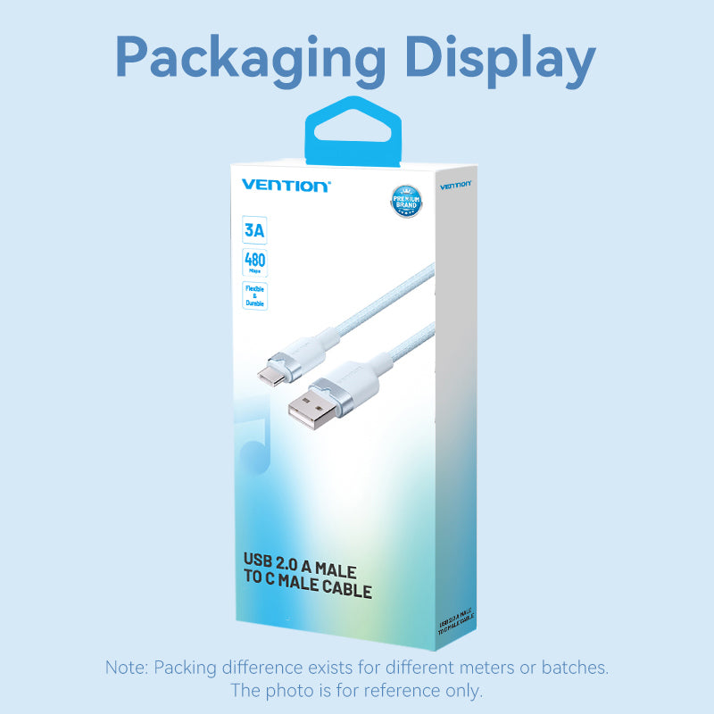 Vention USB 2.0 A Male to C Male 3A Cable Aluminum Alloy Type、mySite、fannypackpong