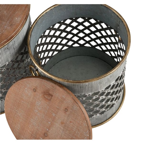 Set of 2 Parla Whitewashed Galvanized Metal & Wood Stools、mySite、g9winljtr