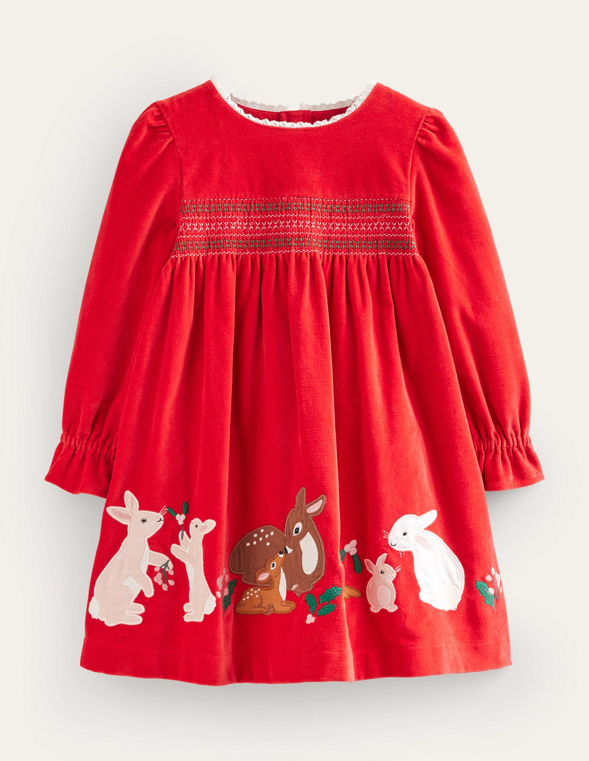  Applique Smocked Velvet Dress-Rockabilly Red、mySite、ashleygrahame