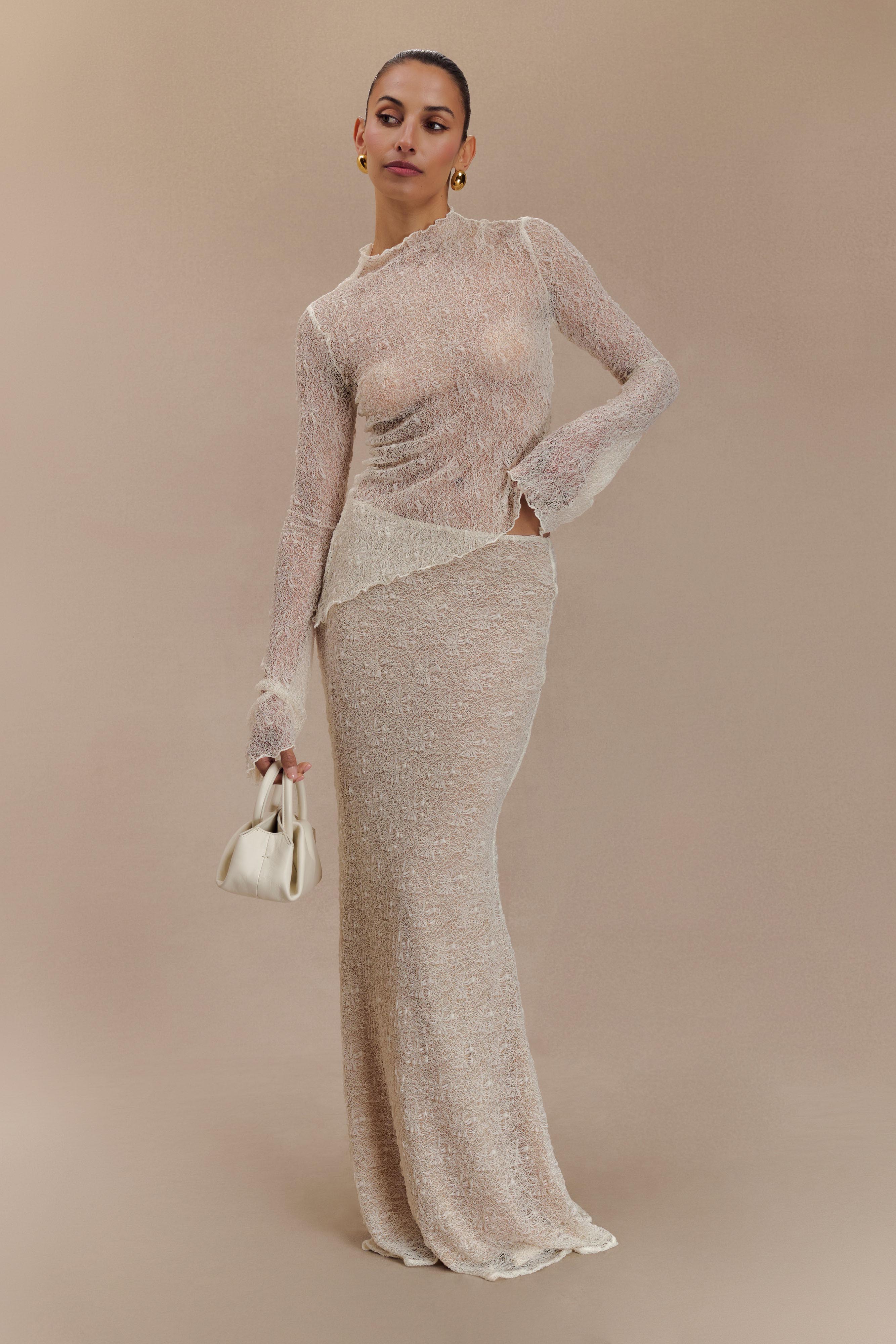 Robyn Sheer Lace Maxi Skirt - Ivory、mySite、solidvoid