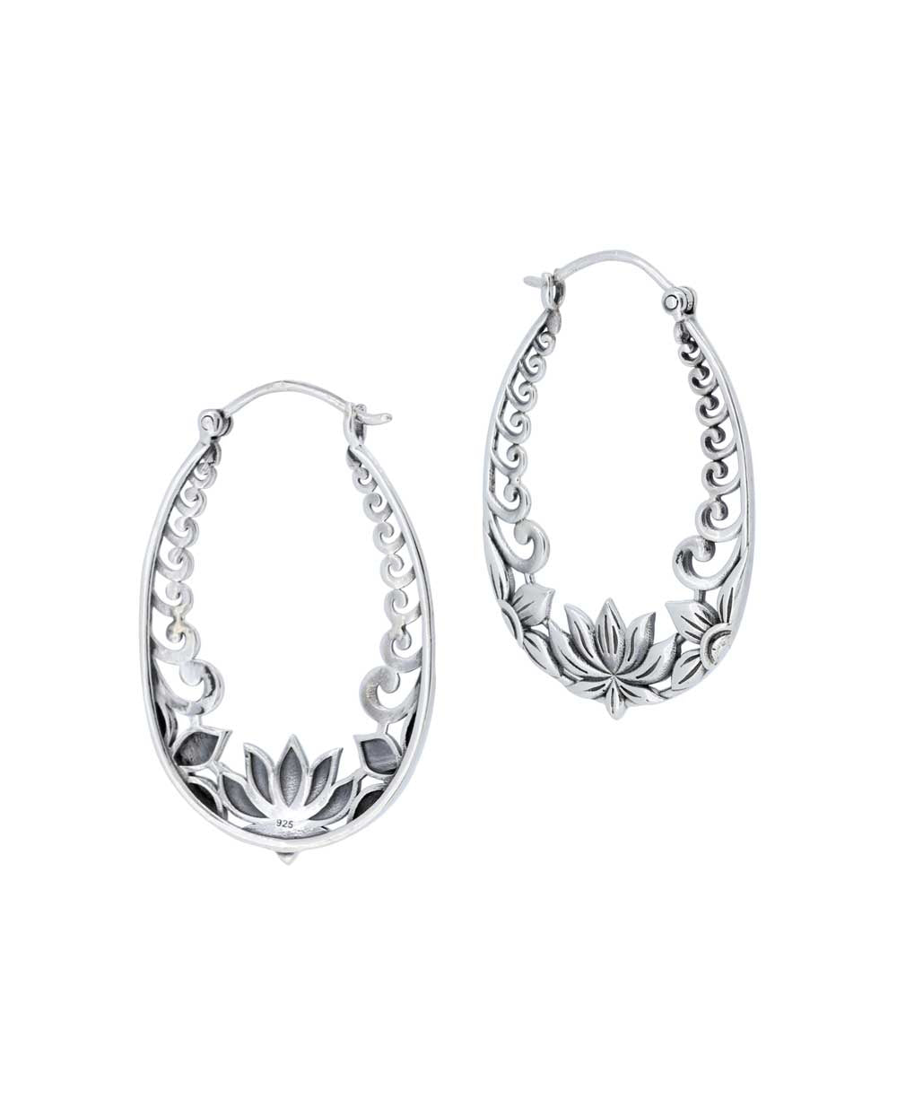Sterling Silver Lotus Design Hoop Earrings、mySite、topwebapps