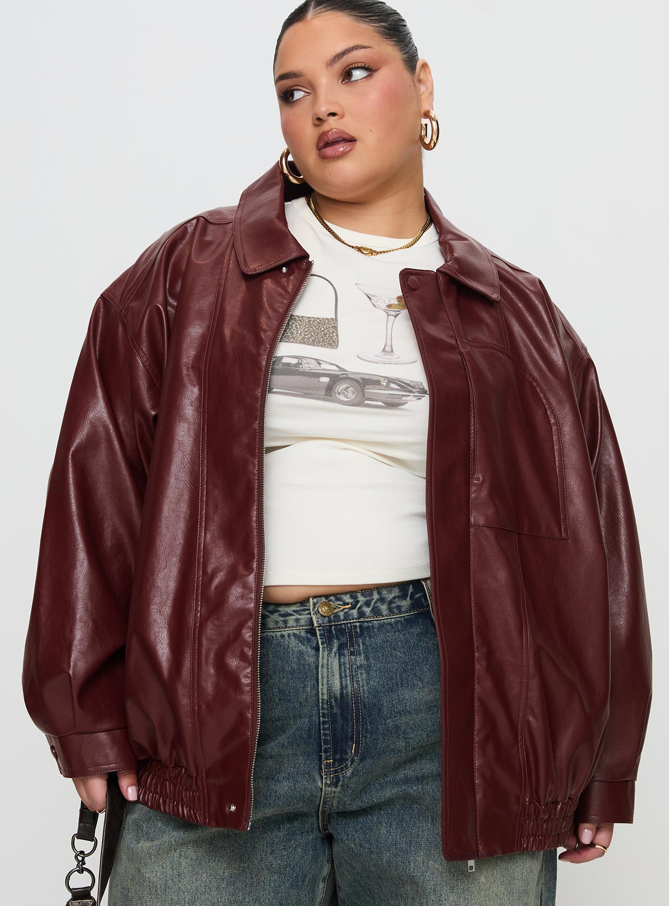 Devija Faux Leather Jacket Burgundy Curve、mySite、solidvoid