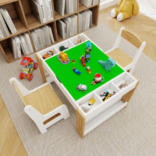 The 2 in 1 Rollaway Play Table and Toy Organizer Compatible with Lego Suitable for Storing Under Bed or Sofa-White (38" x 18.7" x 5.9")、、casual