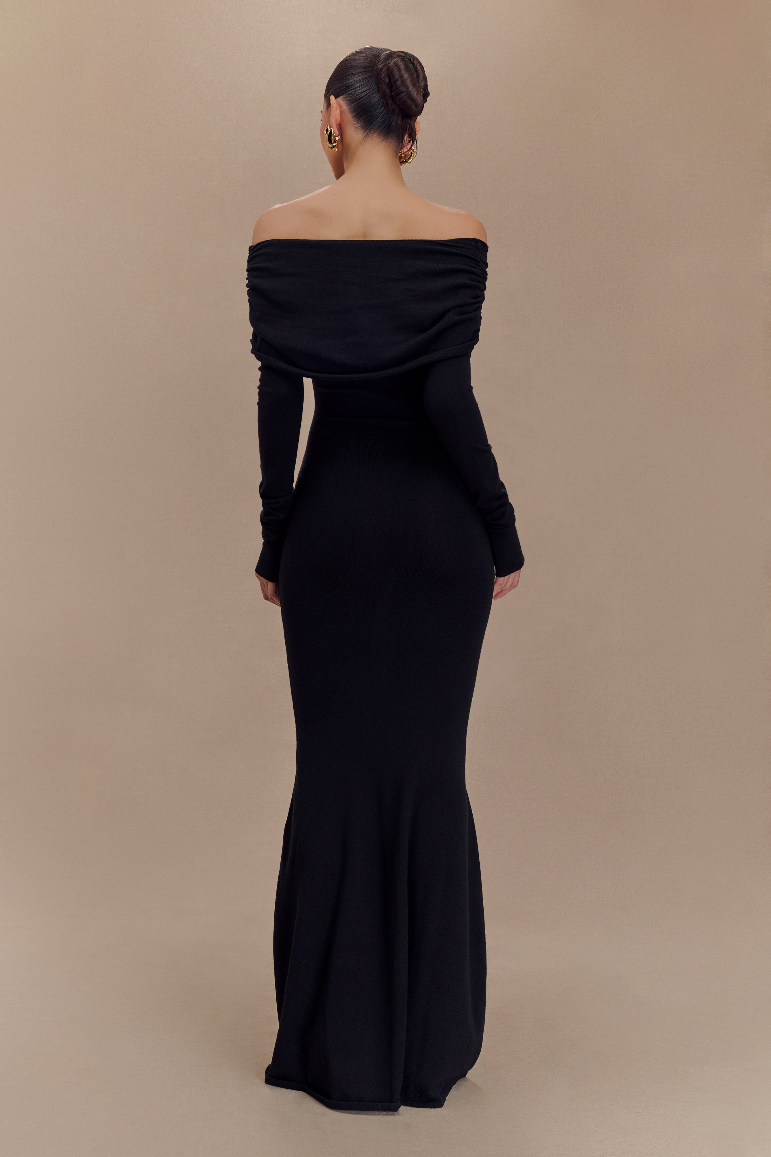 Georgiana Off Shoulder Knit Midi Dress - Black、mySite、solidvoid