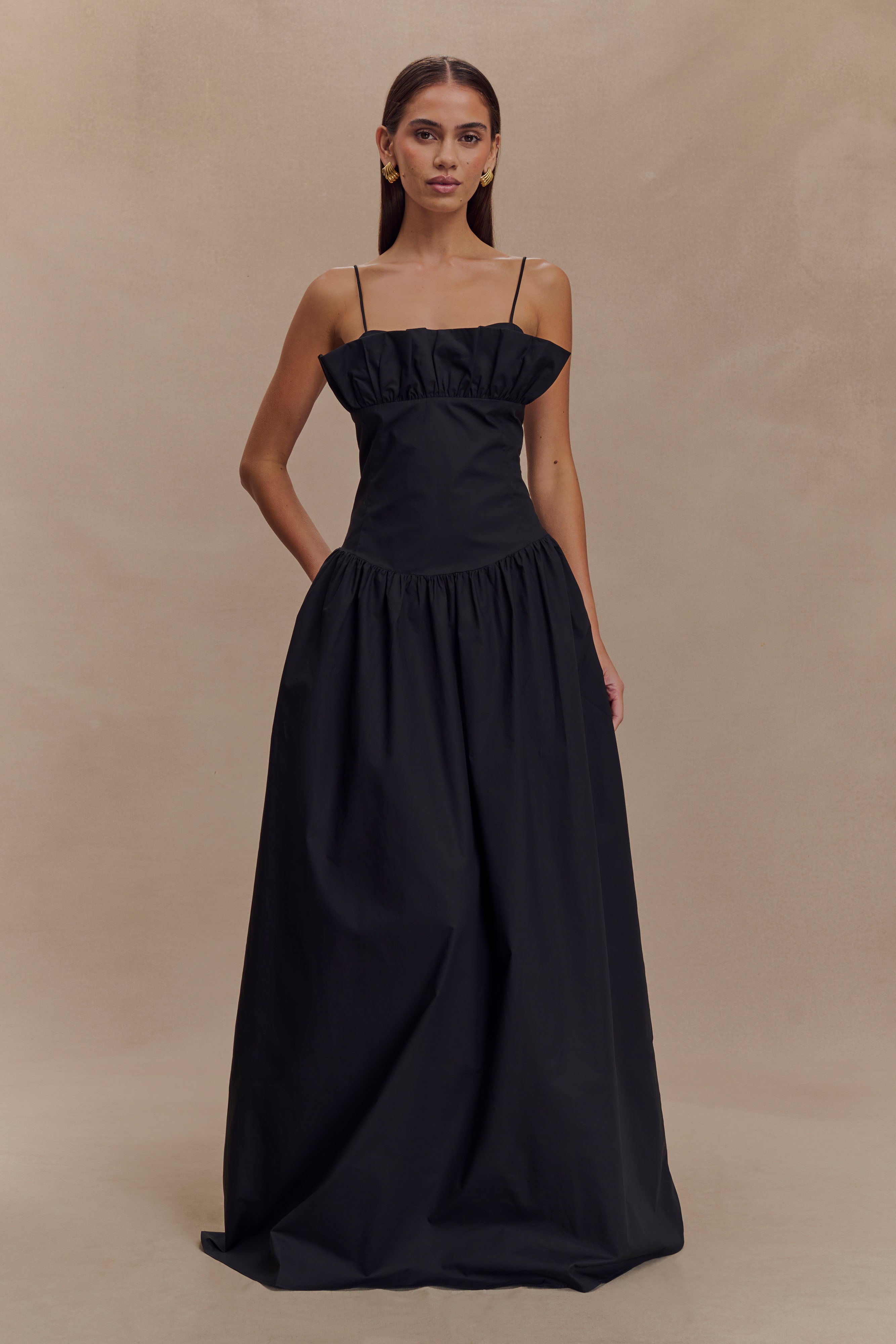 Janis Cotton Frill Maxi Dress - Black、mySite、solidvoid