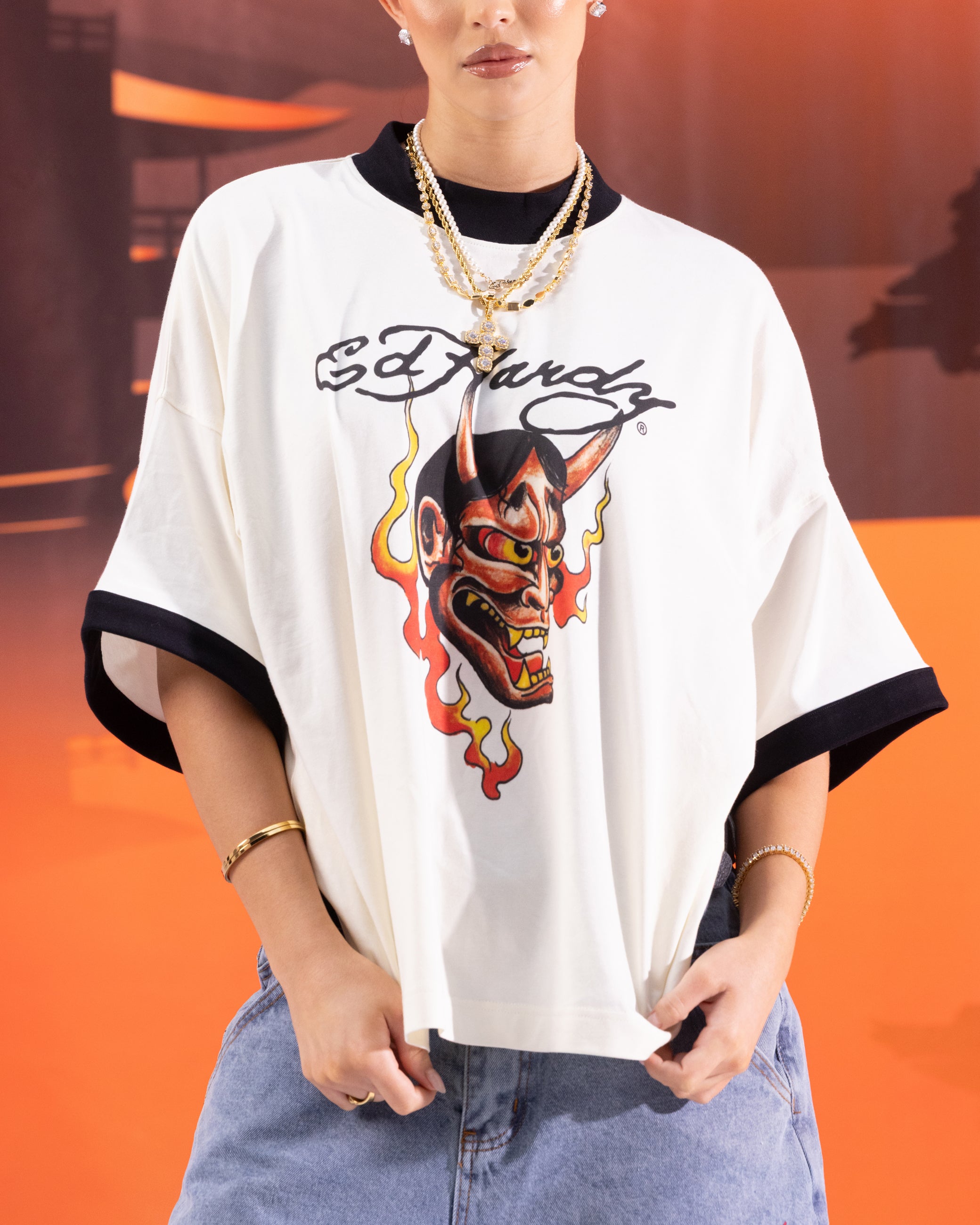 Ed Hardy Devil Ringer T-Shirt Off White、mySite、zt4zffjzw