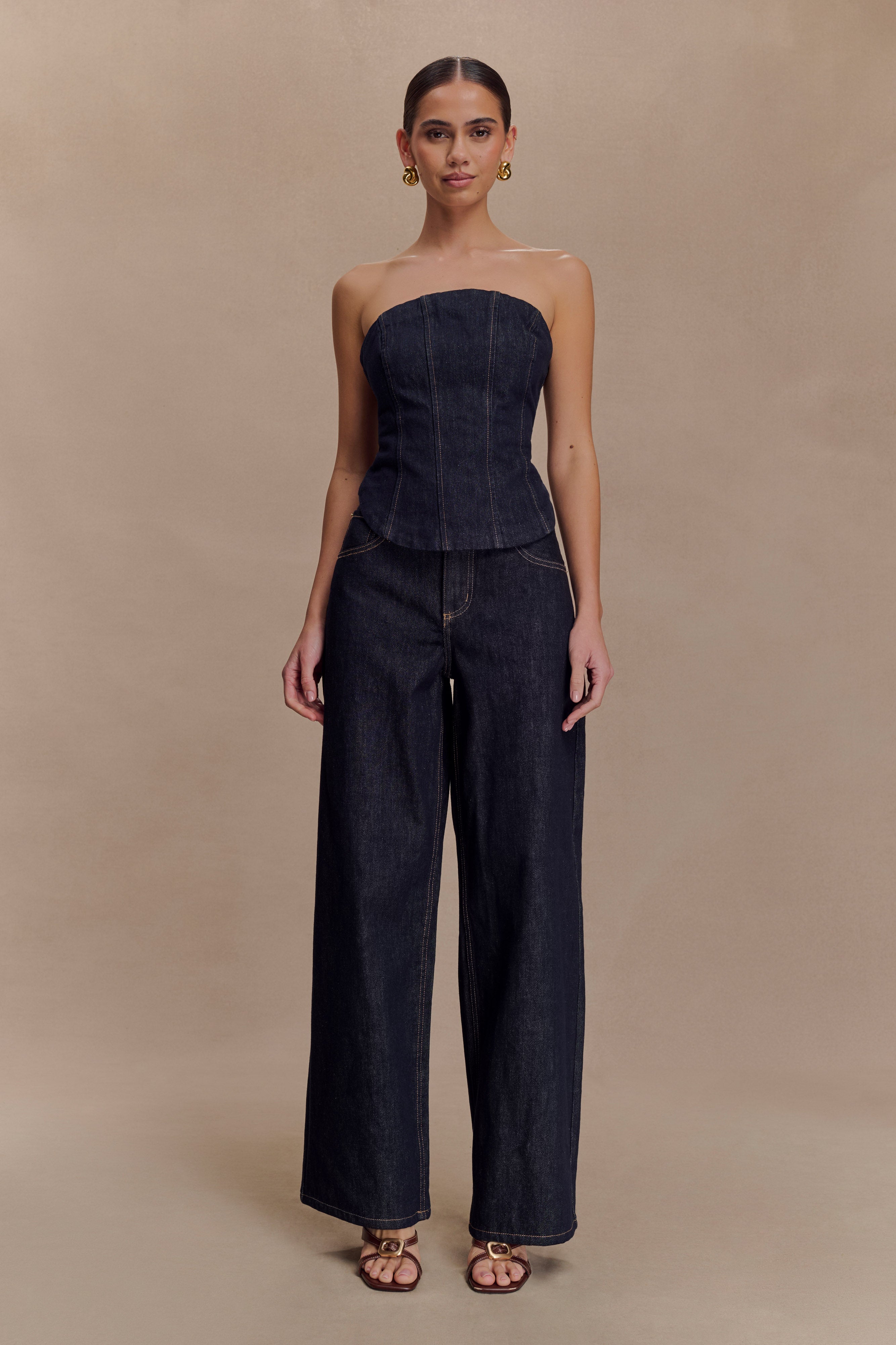 Monte Strapless Denim Corset - Washed Indigo Blue、mySite、solidvoid